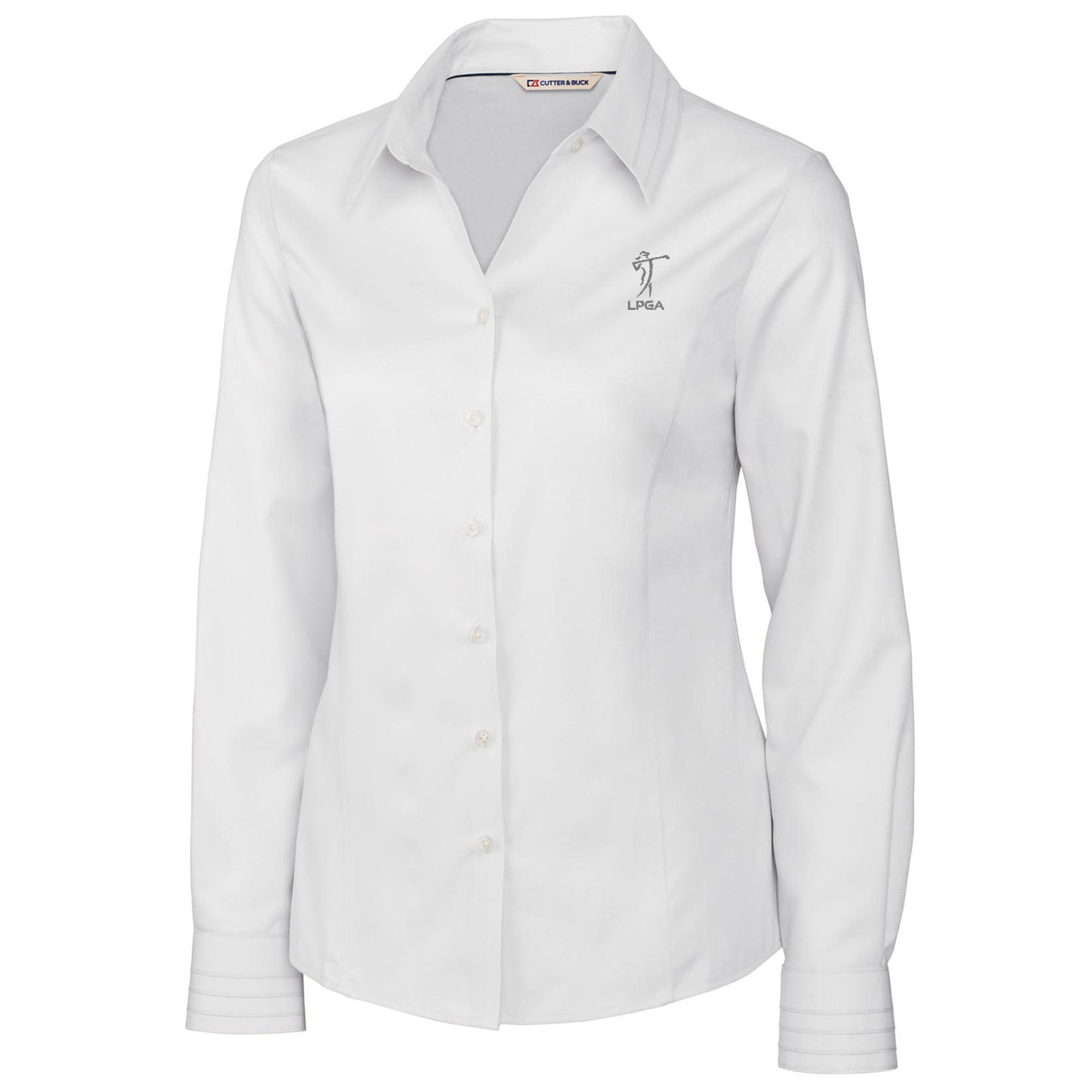 Women’s Cutter & Buck White LPGA Fine Twill Long Sleeve Button-UP Shirt