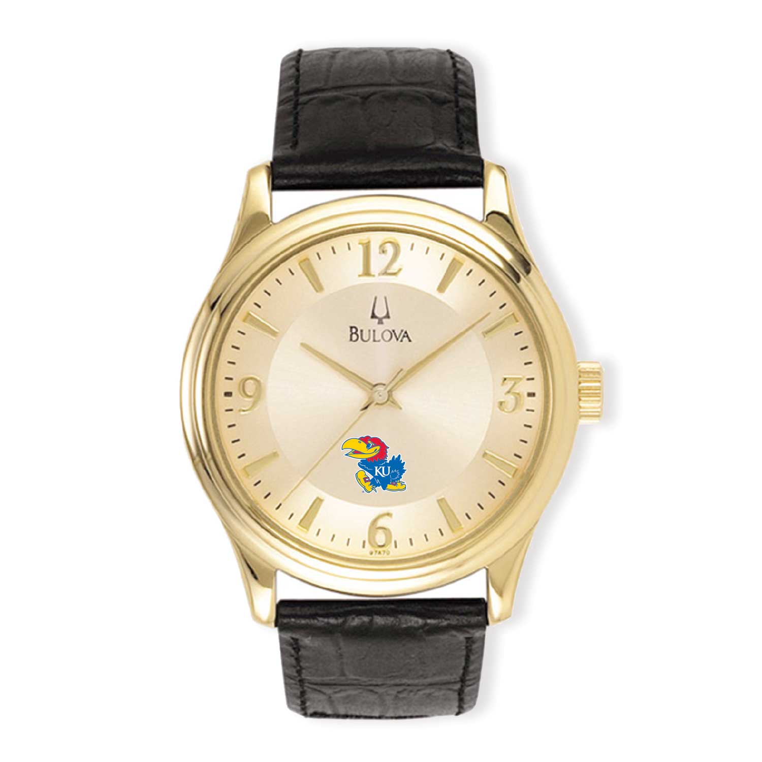 Men's Gold/Black Kansas Jayhawks Stainless Steel Leather Band Watch
