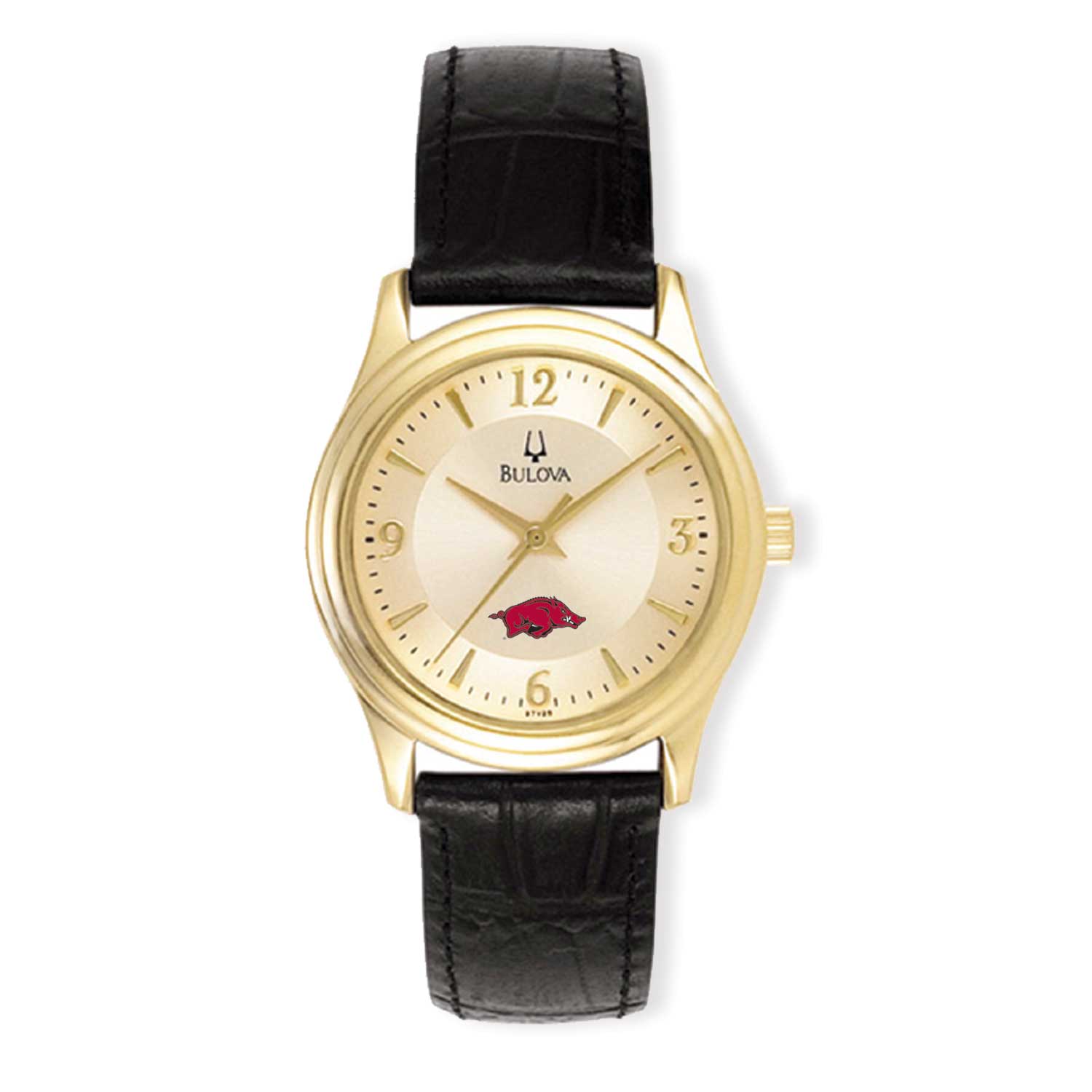 Women's Bulova Gold/Black Arkansas Razorbacks Stainless Steel Watch with Leather Band