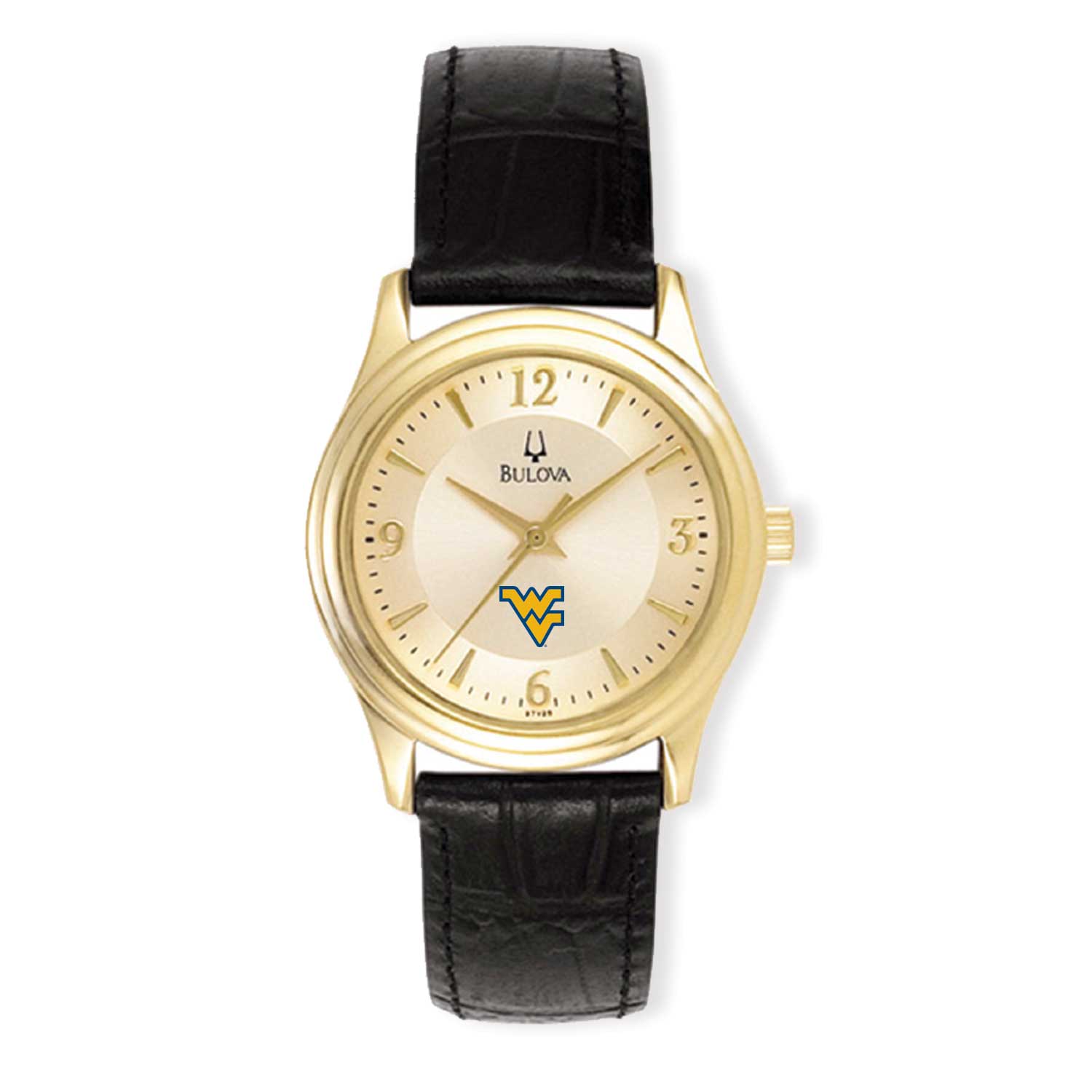 Women’s Bulova Gold/Black West Virginia Mountaineers Stainless Steel Watch with Leather Band Women’s Bulova Gold/Black West Virginia Mountaineers Stainless Steel Watch with Leather Band