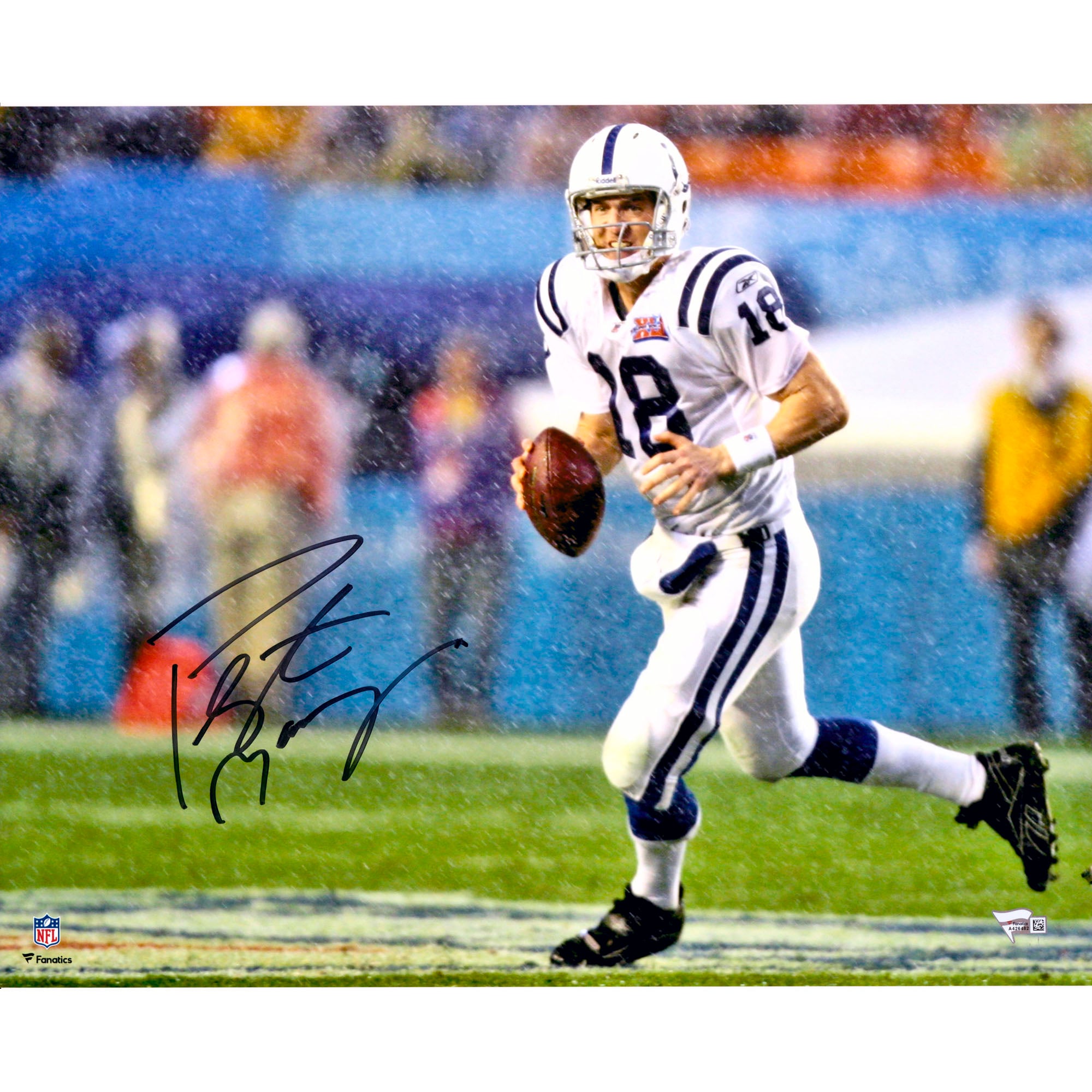 Peyton Manning Indianapolis Colts Autographed 16" x 20" Super Bowl XLI Running in Rain Photograph