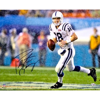 Peyton Manning Indianapolis Colts Autographed 16" x 20" Super Bowl XLI Running in Rain Photograph