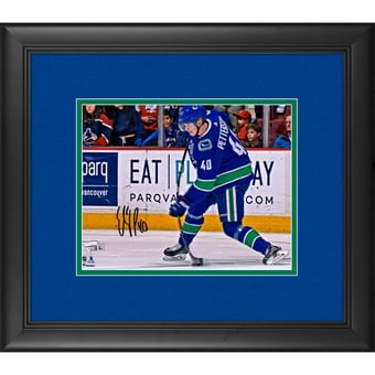 Elias Pettersson Vancouver Canucks Framed Autographed 8" x 10" Blue Jersey Shooting Photograph