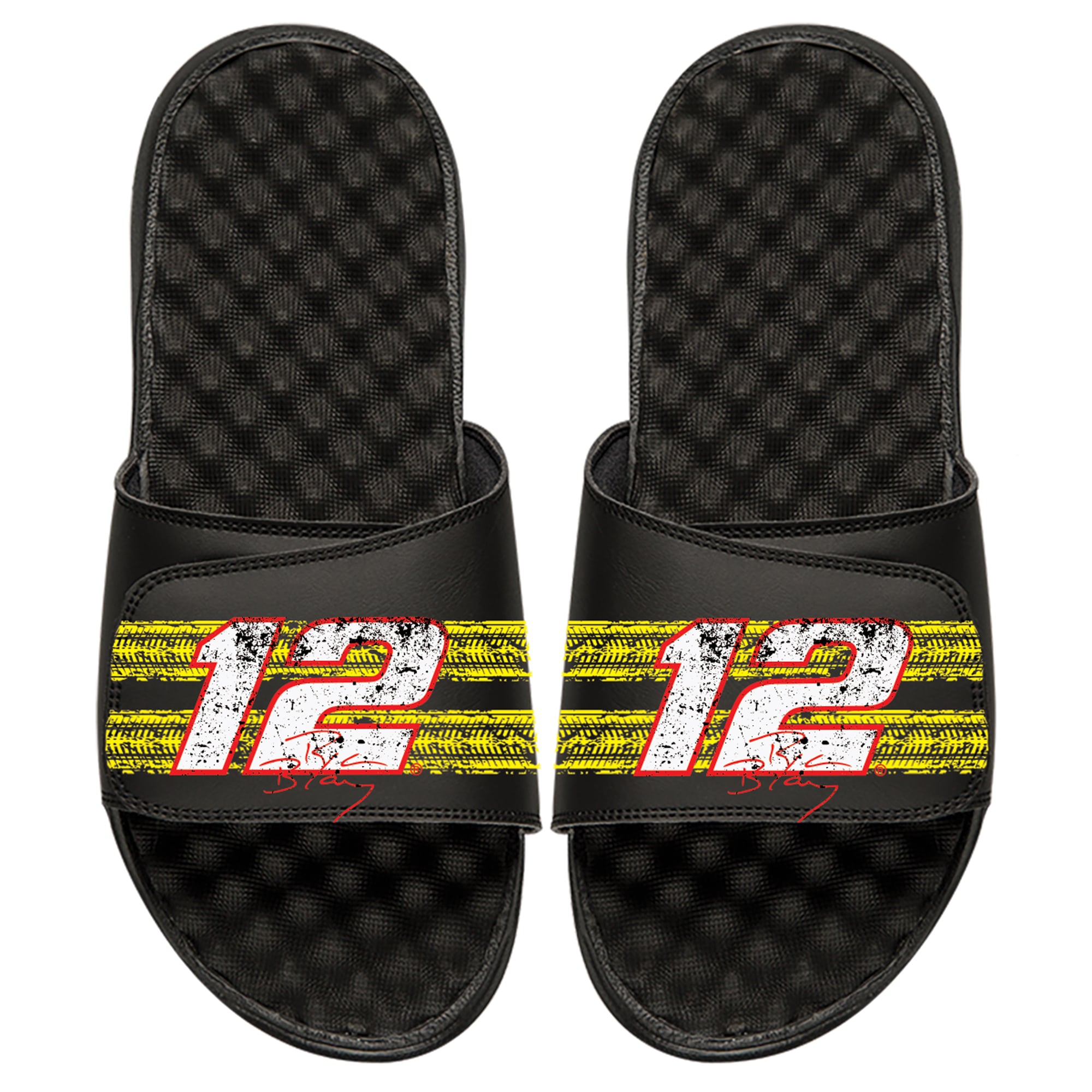 Men’s ISlide Black Ryan Blaney NASCAR Driver Tire Marks Slide Sandals Men’s ISlide Black Ryan Blaney NASCAR Driver Tire Marks Slide Sandals