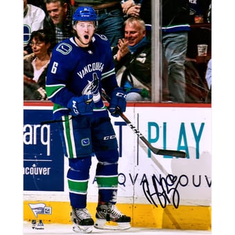 Brock Boeser Vancouver Canucks Autographed 8" x 10" Blue Jersey Celebration Photograph