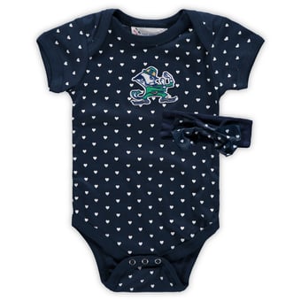 Girls Infant Navy Notre Dame Fighting Irish Hearts Bodysuit and Headband Set