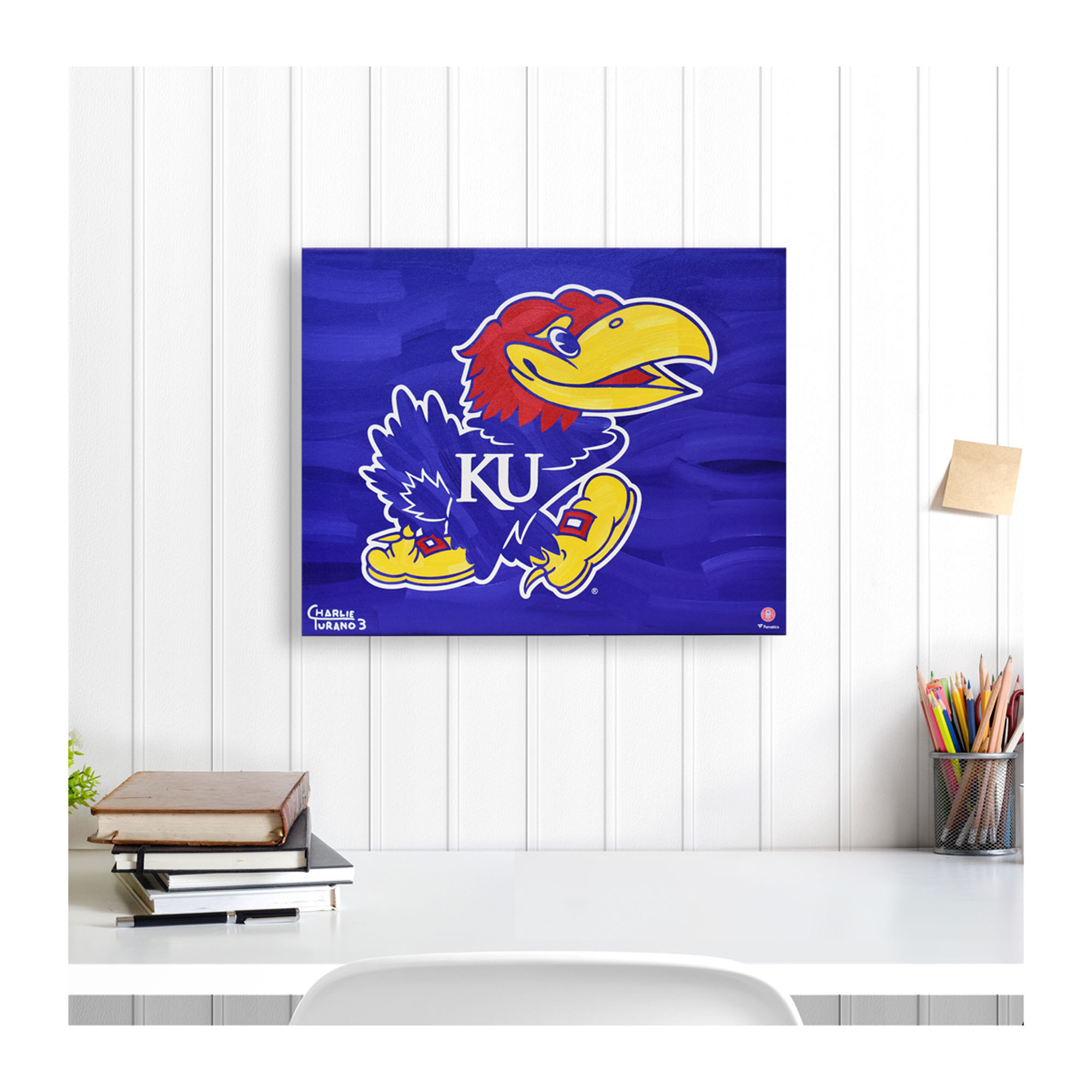 Kansas Jayhawks 16″ x 20″ Logo with Blue Background Gallery Wrapped Embellished Giclee