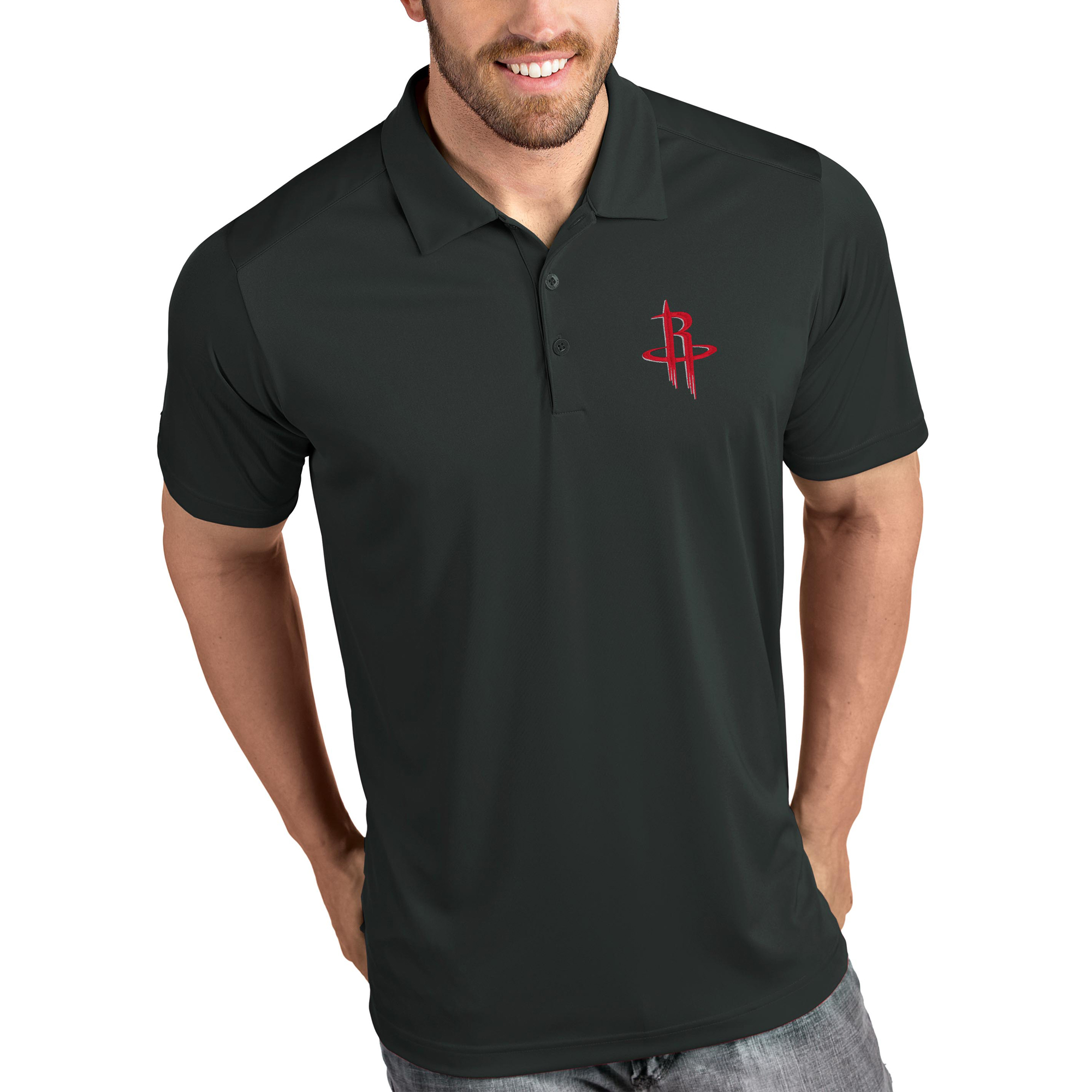 Men's Antigua Charcoal Houston Rockets Tribute Polo