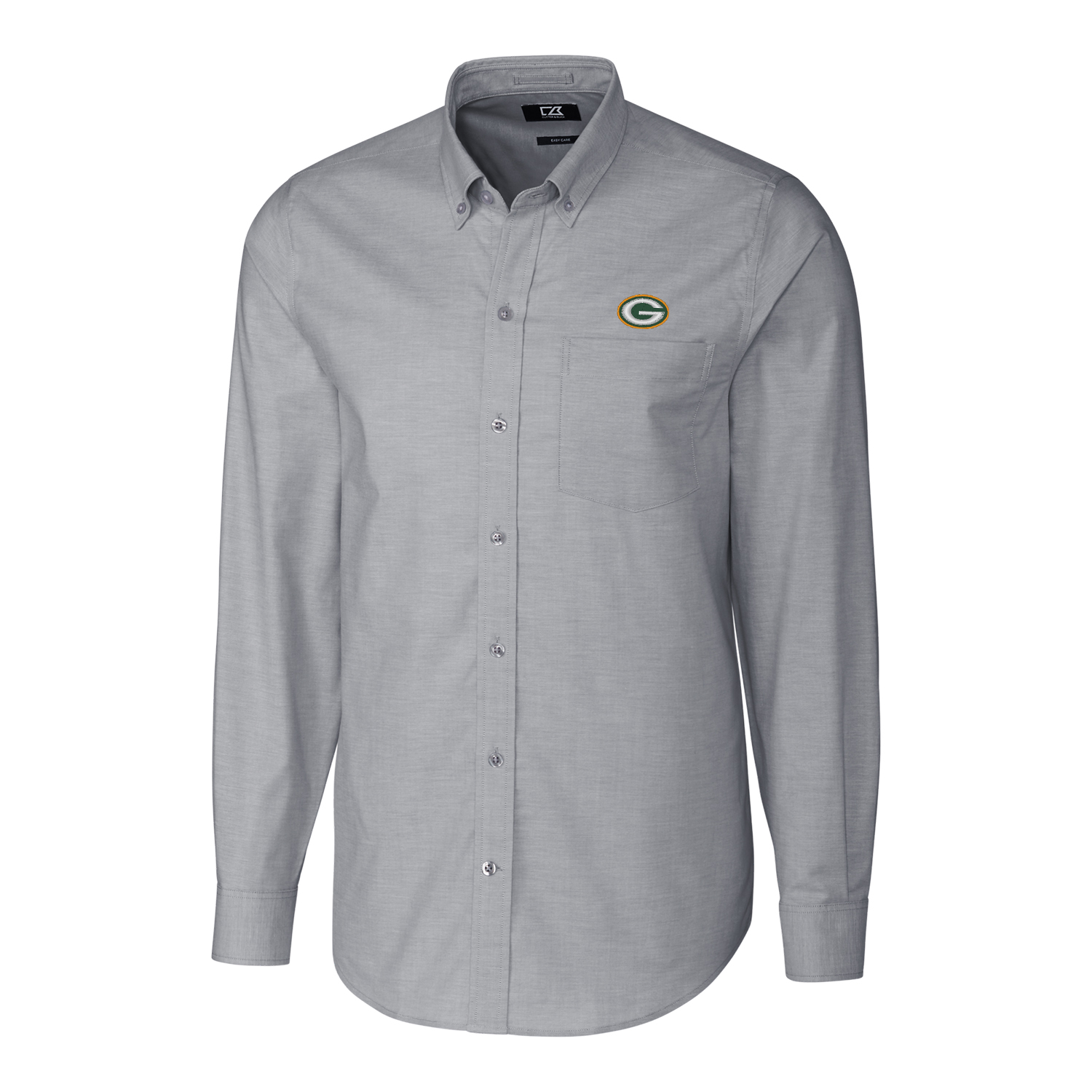 Men's Cutter & Buck Charcoal Green Bay Packers Big & Tall Stretch Oxford Long Sleeve Woven Button-Down Shirt