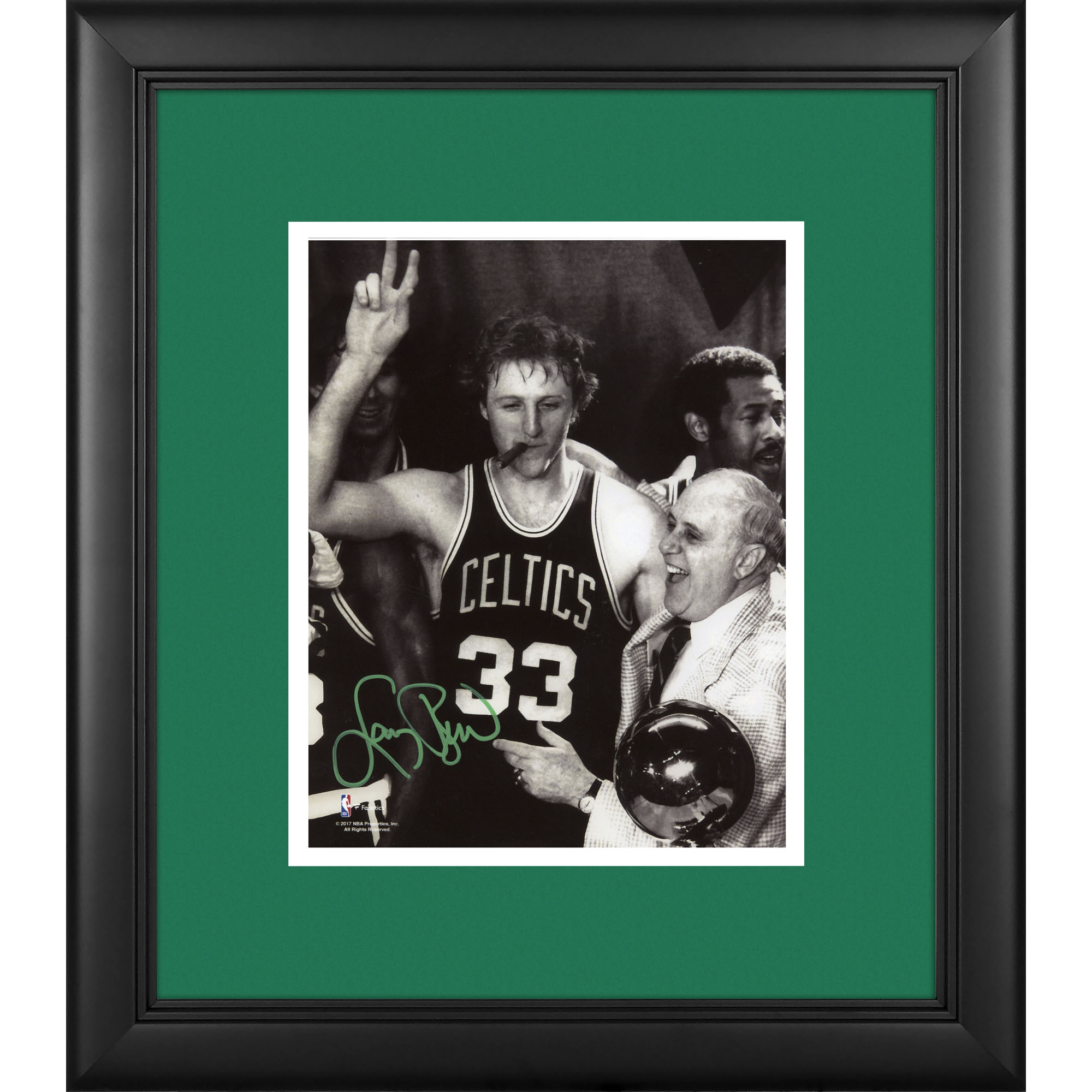 Larry Bird Boston Celtics Framed Autographed 8" x 10" Cigar Celebration with Red Photograph