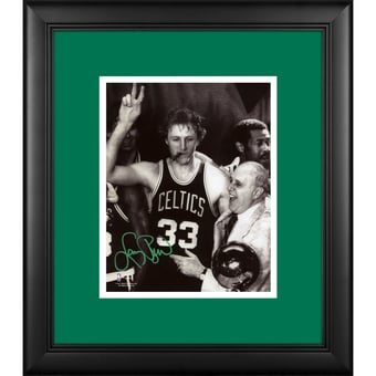 Larry Bird Boston Celtics Framed Autographed 8" x 10" Cigar Celebration with Red Photograph