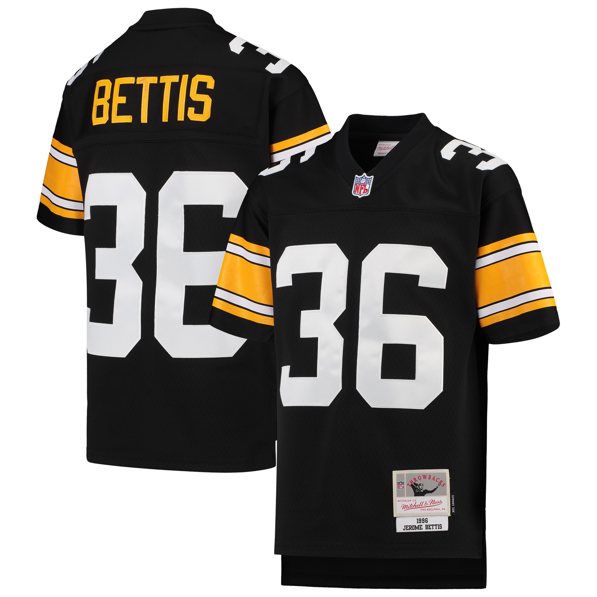 Youth Mitchell & Ness Jerome Bettis Black Pittsburgh Steelers 1996 Legacy Retired Player Jersey Youth Mitchell & Ness Jerome Bettis Black Pittsburgh Steelers 1996 Legacy Retired Player Jersey