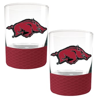 Arkansas Razorbacks 2-Pack 14oz. Rocks Glass Set with Silcone Grip