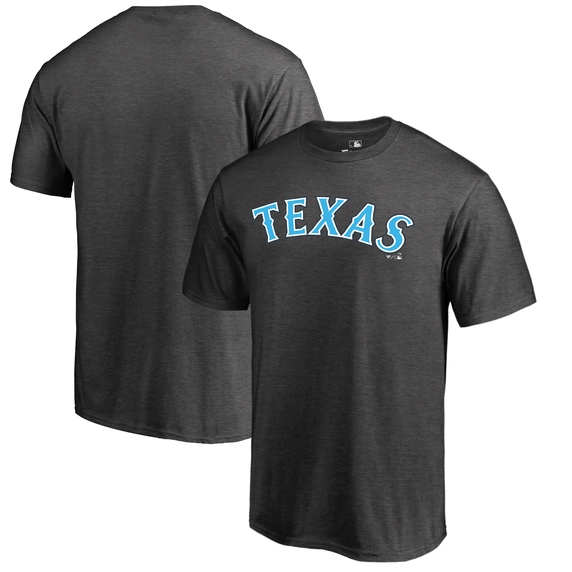 Men's Heathered Charcoal Texas Rangers Blue Wordmark T-Shirt