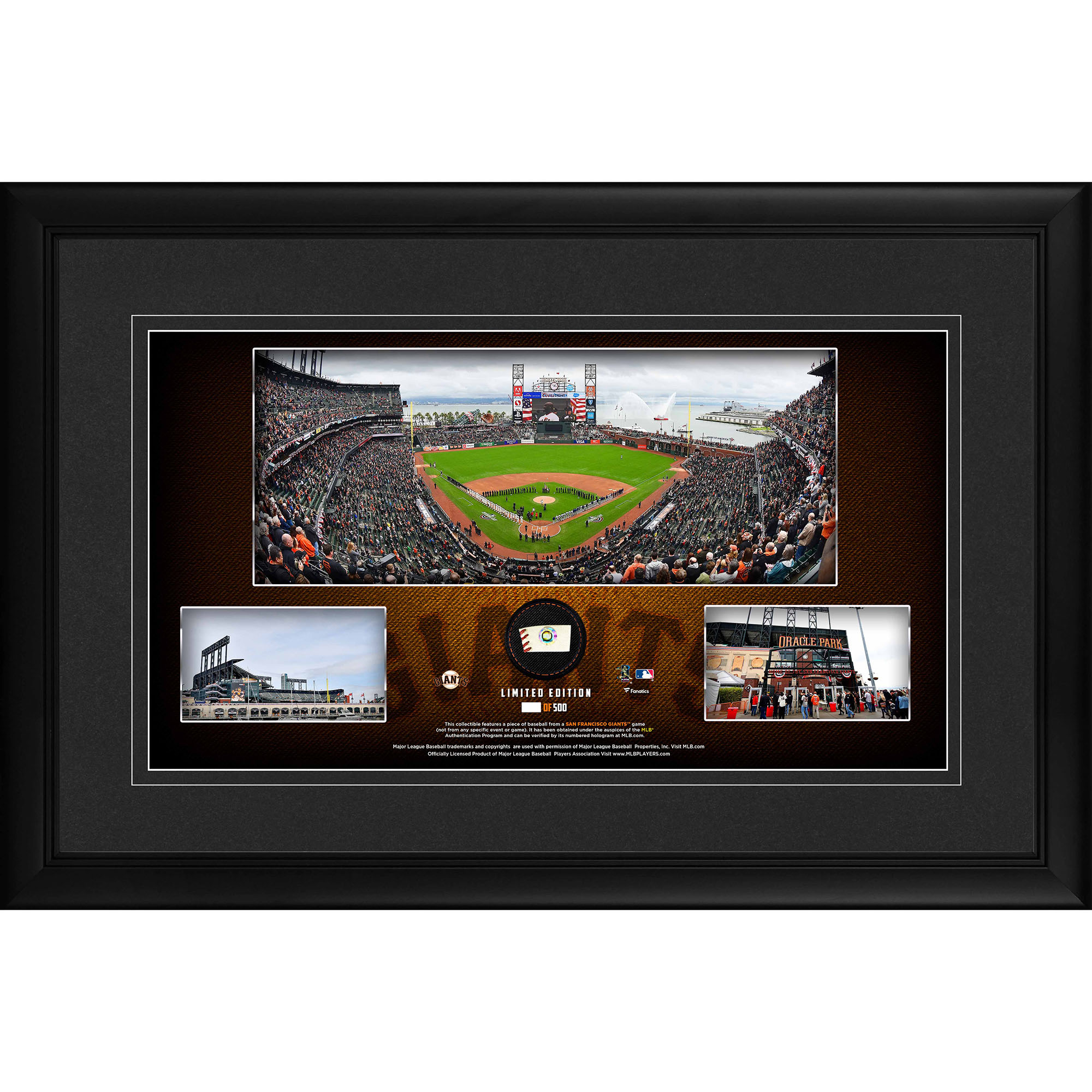San Francisco Giants Framed 10" x 18" Stadium Panoramic Collage with a Piece of Game-Used Baseball