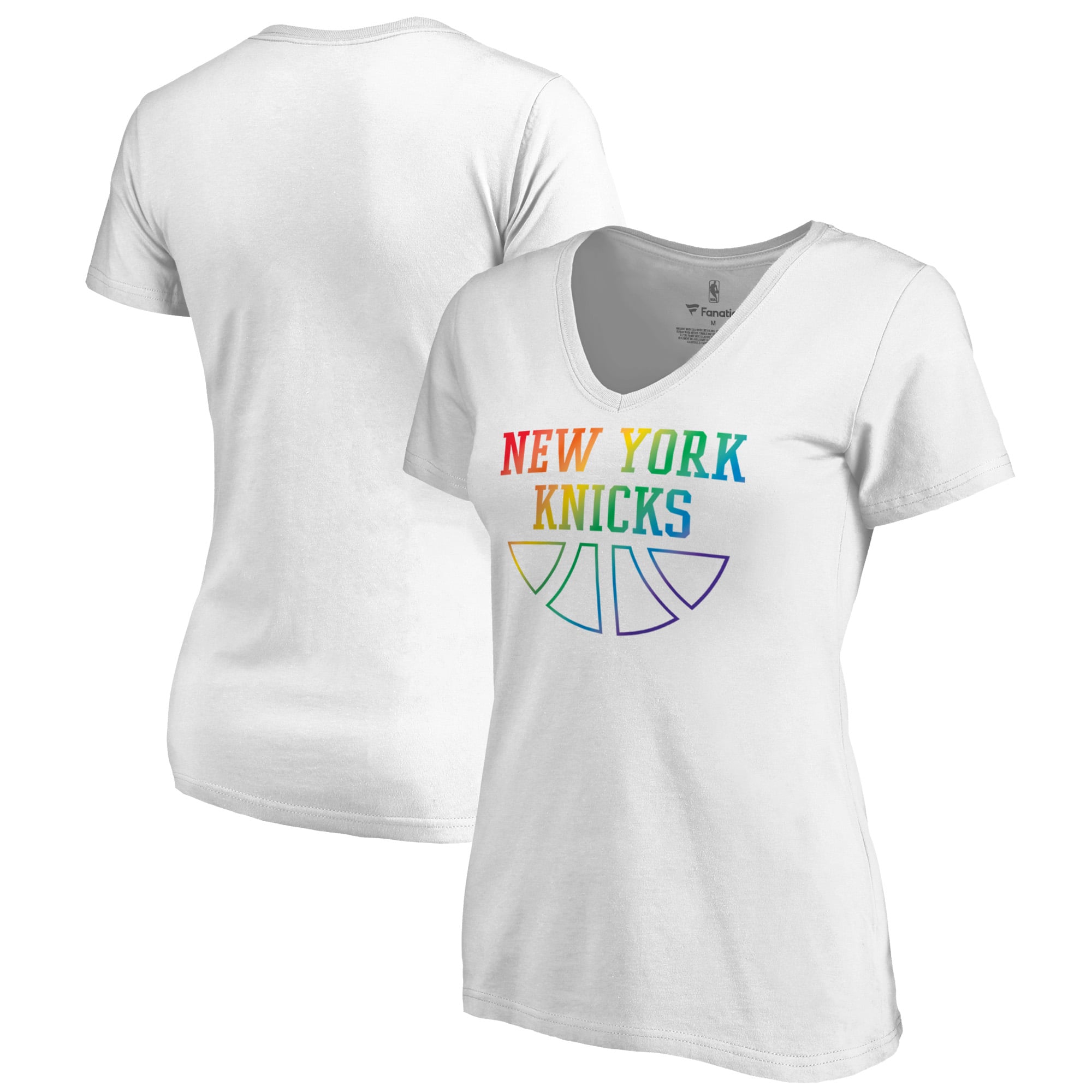 Women's White New York Knicks Team Pride Wordmark V-Neck T-Shirt