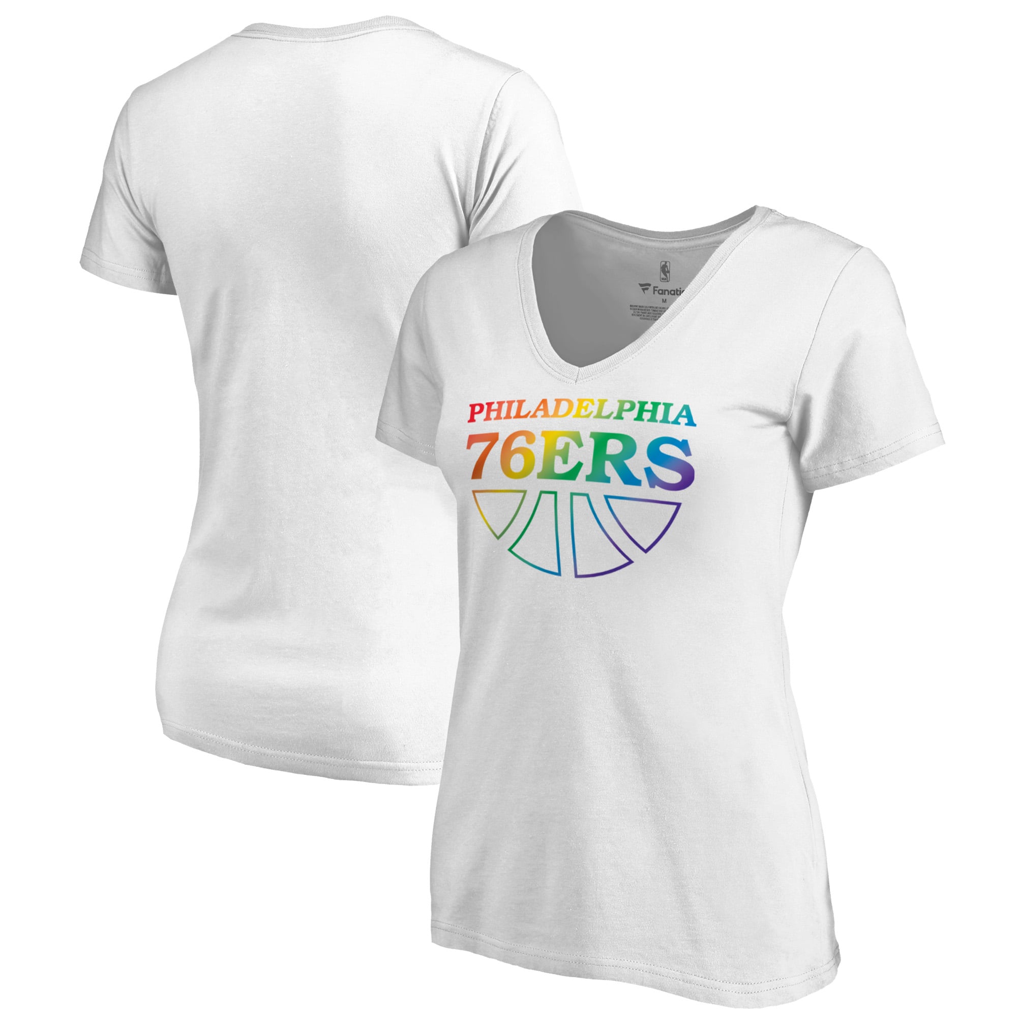 Women's White Philadelphia 76ers Team Pride Wordmark V-Neck T-Shirt