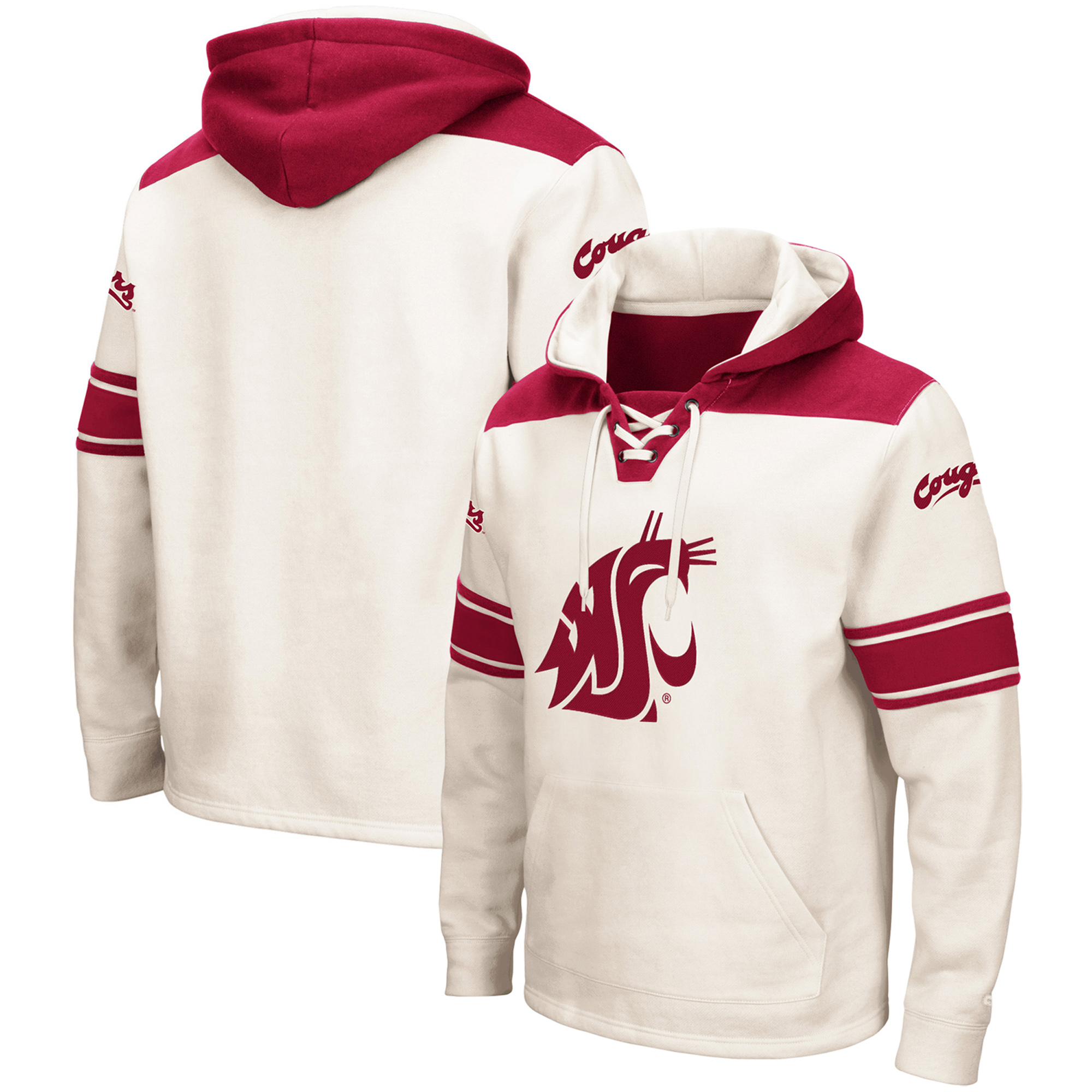 Men's Colosseum Cream Washington State Cougars 2.0 Lace-Up Pullover Hoodie