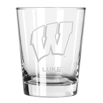 Wisconsin Badgers 15oz. Personalized Double Old Fashion Etched Glass