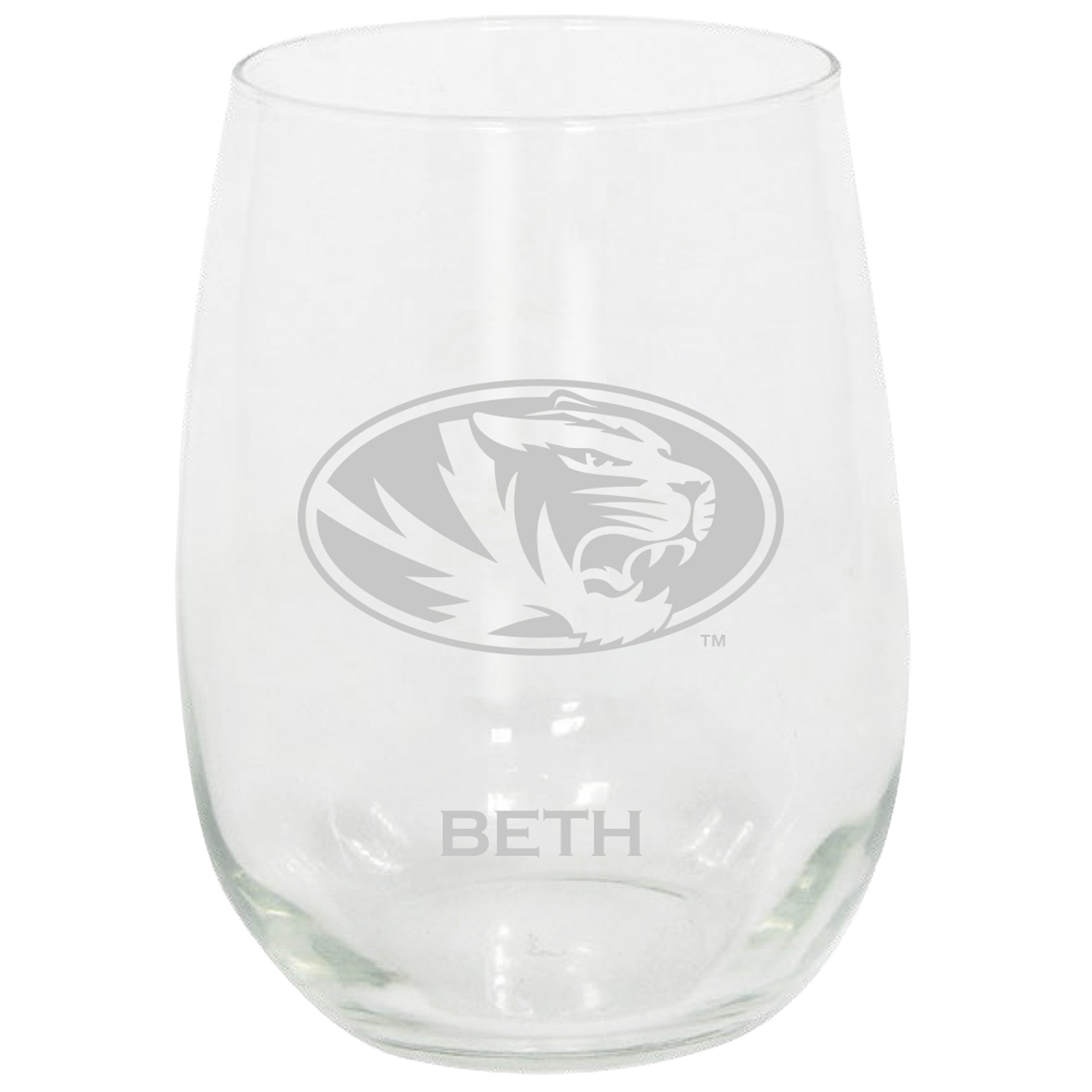 Missouri Tigers 15oz. Personalized Stemless Etched Glass Tumbler