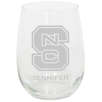 NC State Wolfpack 15oz. Personalized Stemless Etched Glass Tumbler
