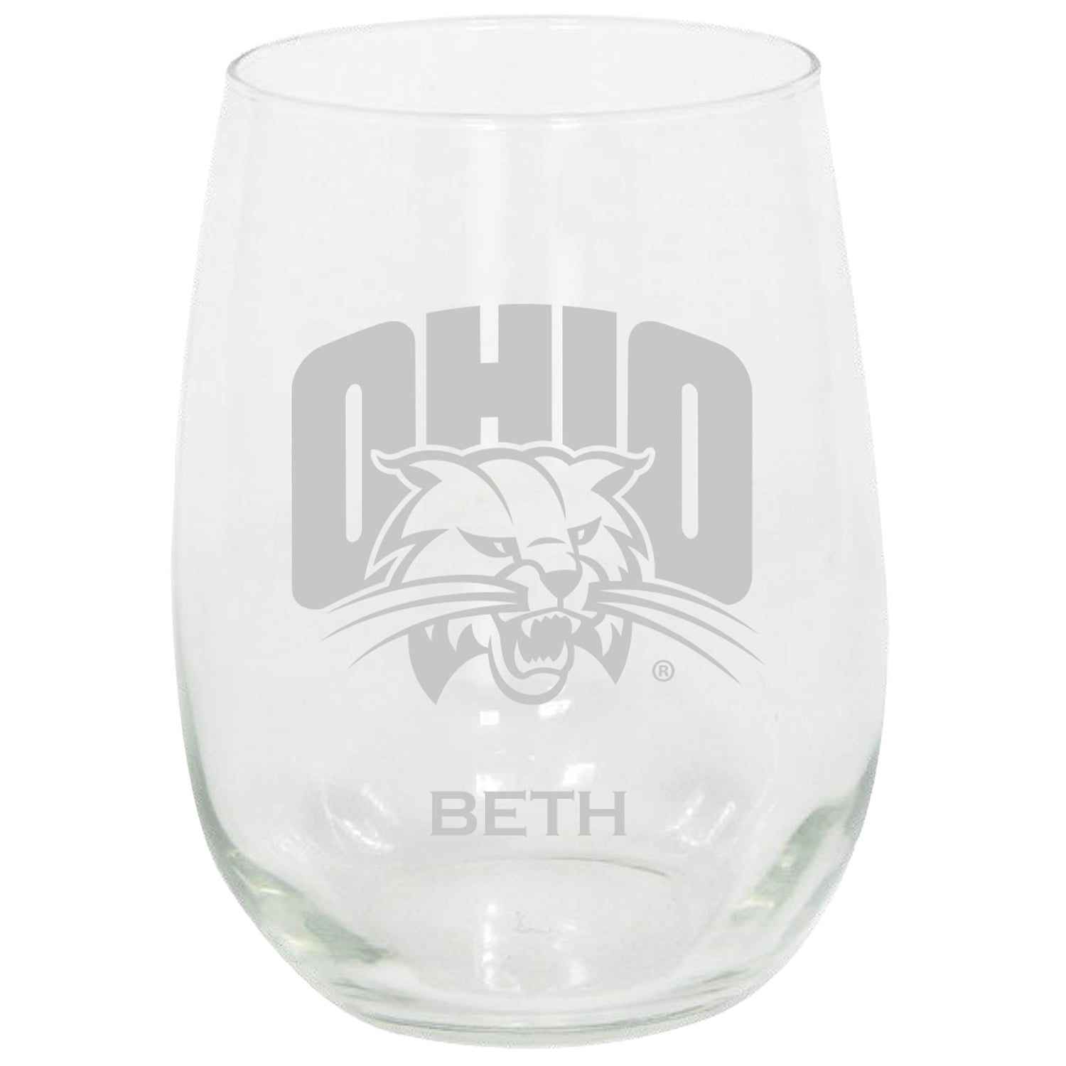 Ohio Bobcats 15oz. Personalized Stemless Etched Glass Tumbler