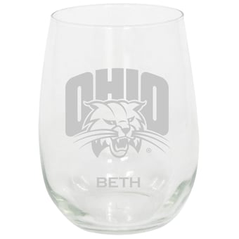 Ohio Bobcats 15oz. Personalized Stemless Etched Glass Tumbler