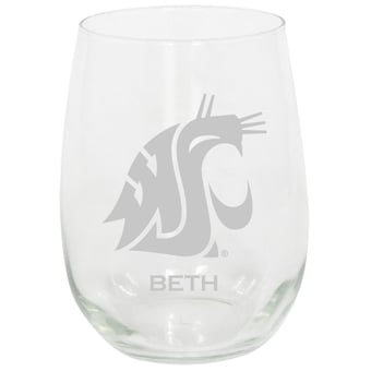 Washington State Cougars 15oz. Personalized Stemless Etched Glass Tumbler