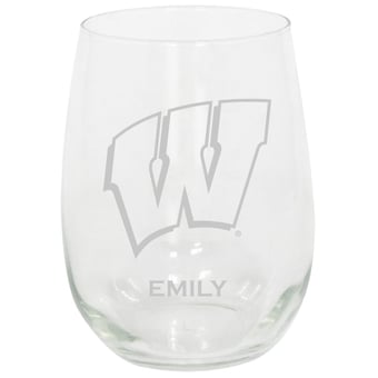 Wisconsin Badgers 15oz. Personalized Stemless Etched Glass Tumbler