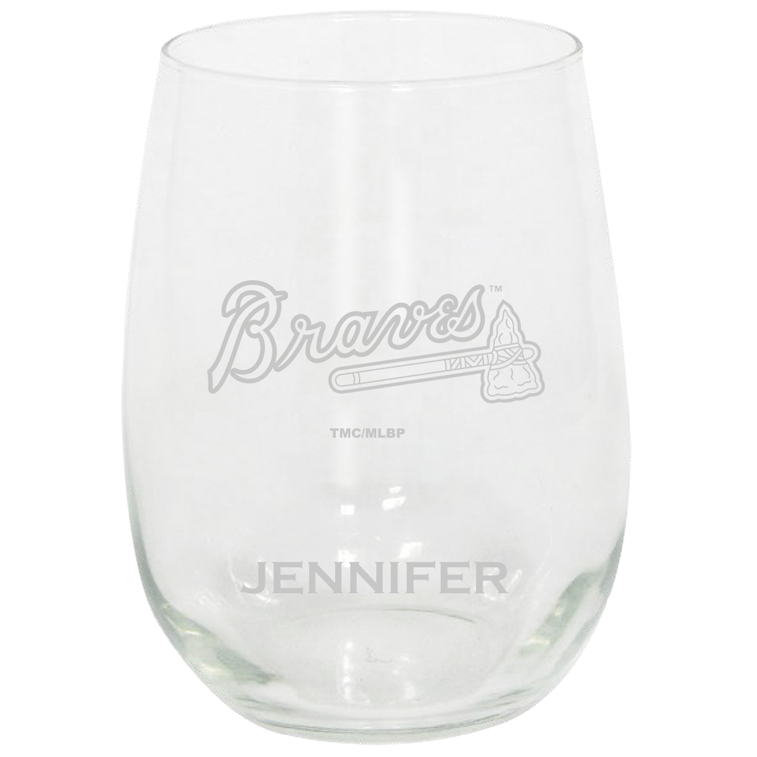 Atlanta Braves 15oz. Personalized Stemless Etched Glass Tumbler