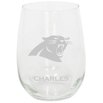 Carolina Panthers 15oz. Personalized Stemless Etched Glass Tumbler