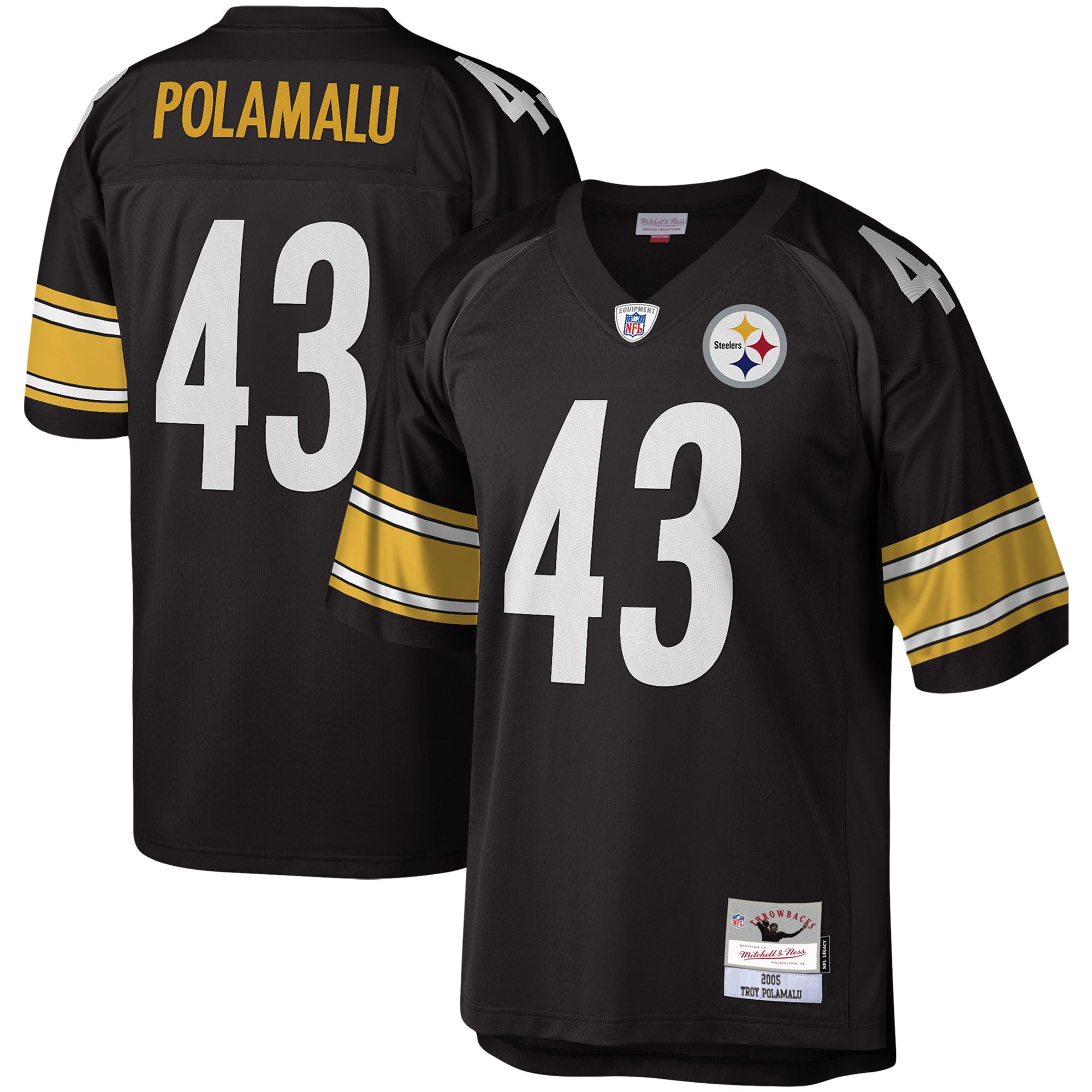 Maglia da uomo Mitchell & Ness Troy Polamalu nera Pittsburgh Steelers Legacy Replica