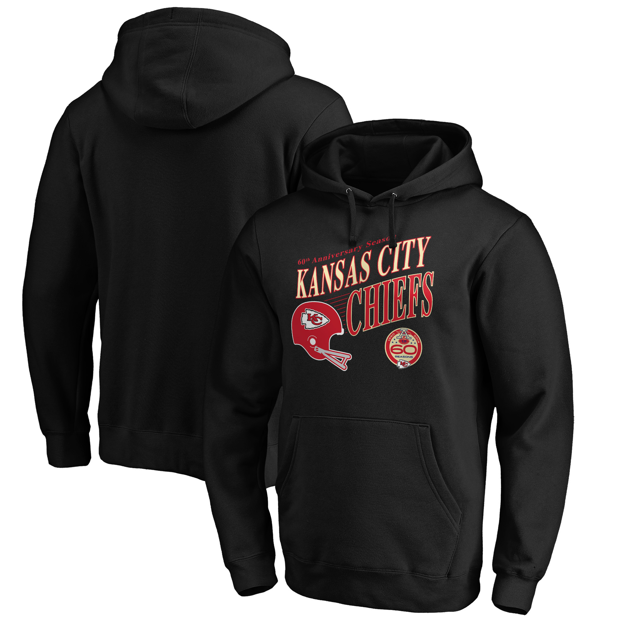 Men's Black Kansas City Chiefs 60th Season Logo Rise Pullover Hoodie