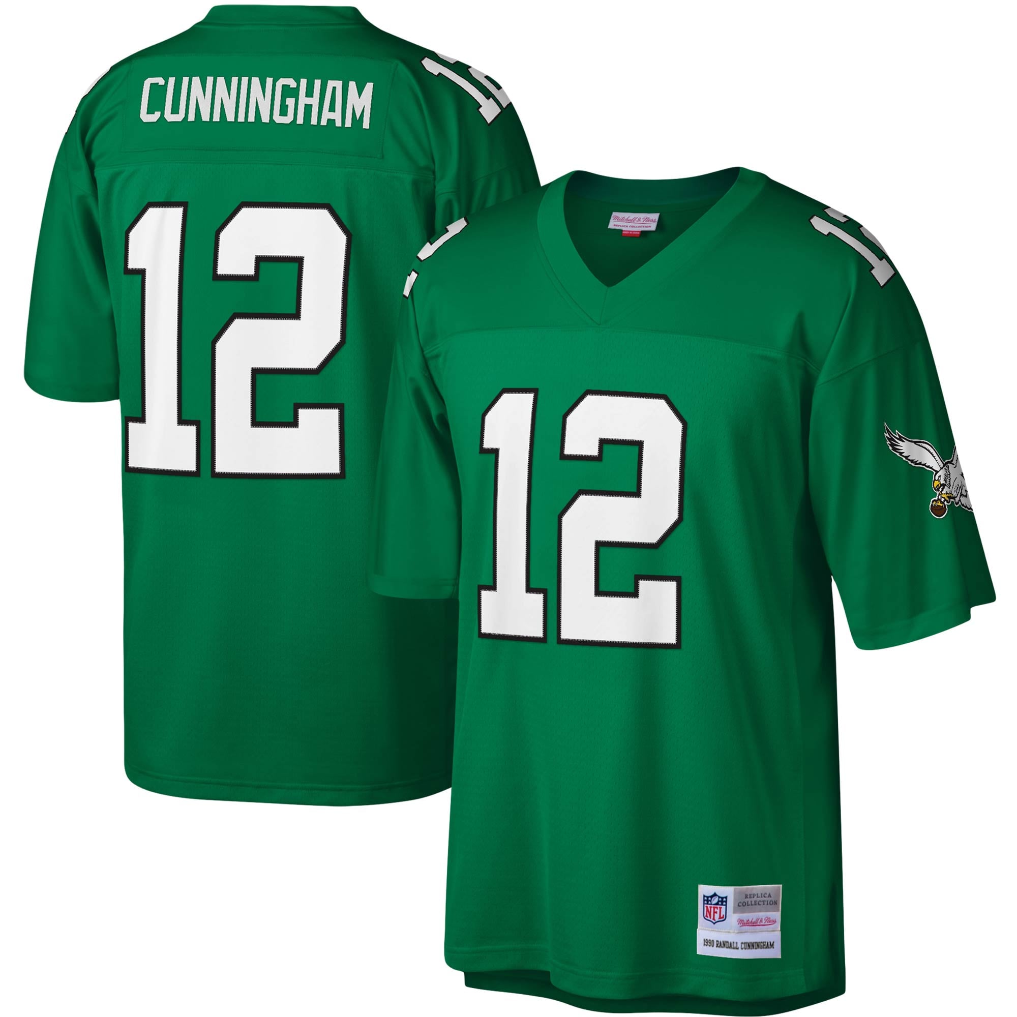 Réplica de la camiseta Mitchell & Ness Randall Cunningham Kelly Green Philadelphia Eagles Legacy para hombre