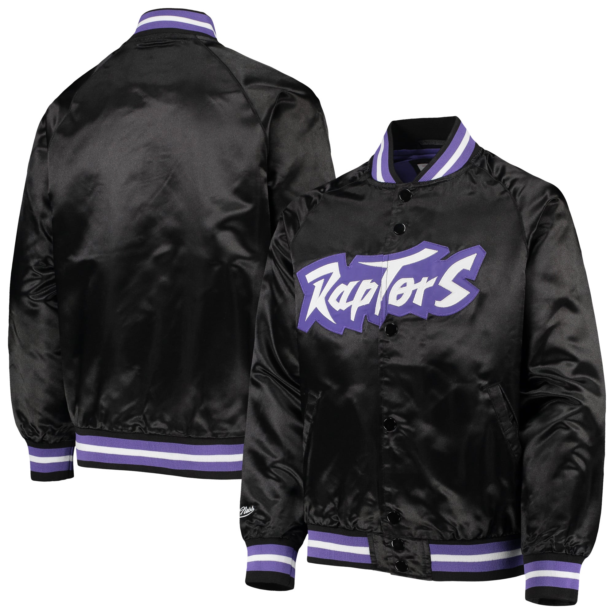Youth Mitchell & Ness Black Toronto Raptors Hardwood Classics Satin Raglan Full-Snap Jacket