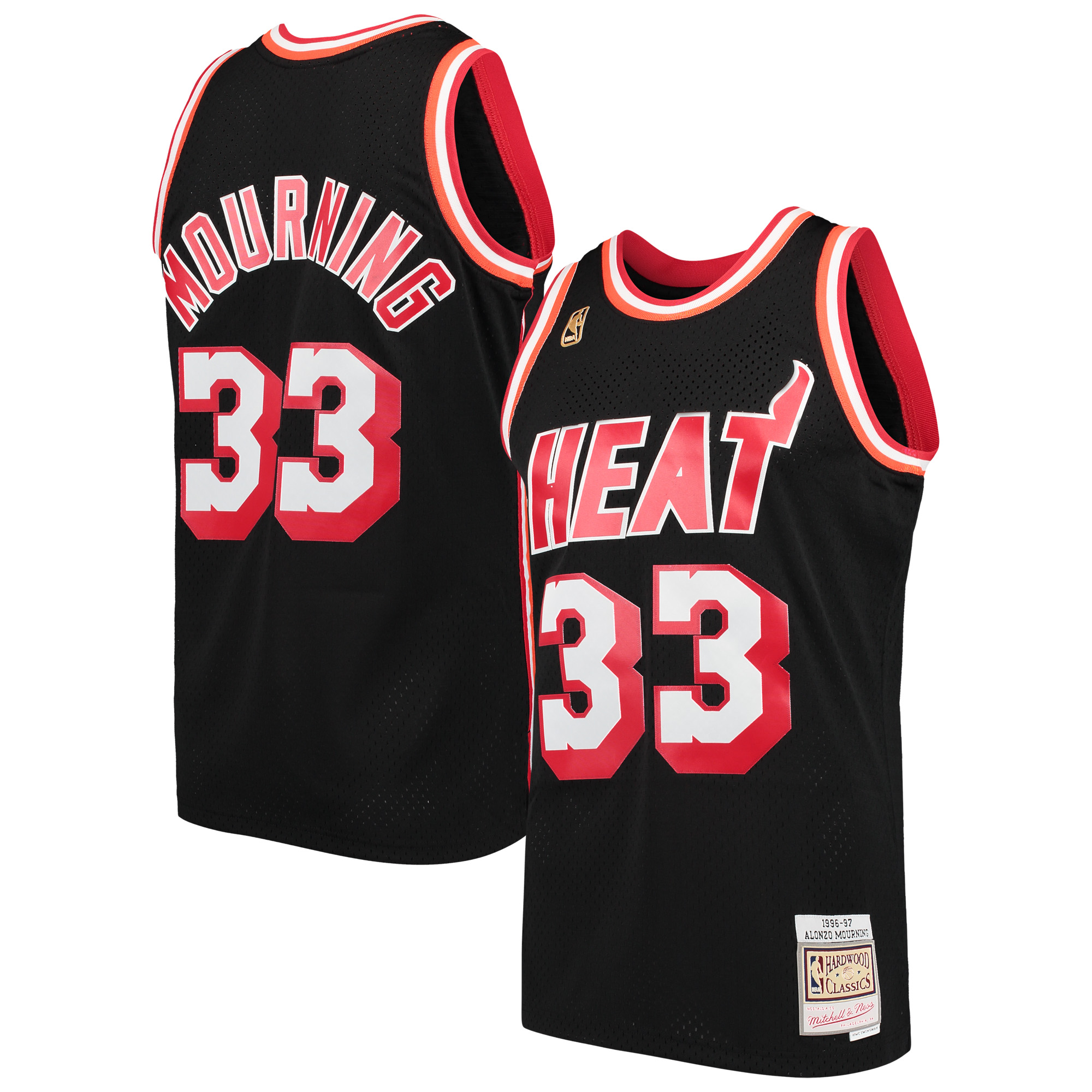 Men's Mitchell & Ness Alonzo Mourning Black Miami Heat Hardwood Classics Swingman Jersey