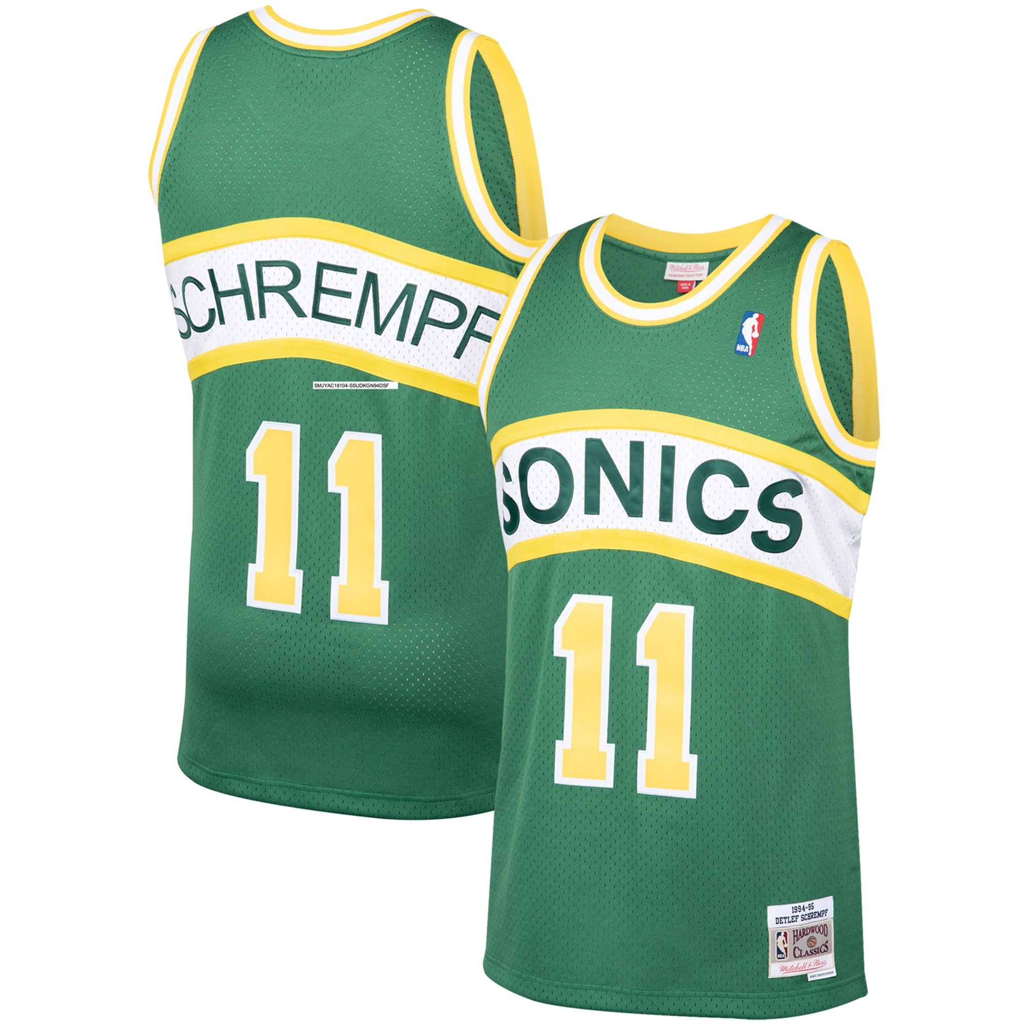 Men's Mitchell & Ness Detlef Schrempf Green Seattle SuperSonics 1994/95 Hardwood Classics Swingman Jersey