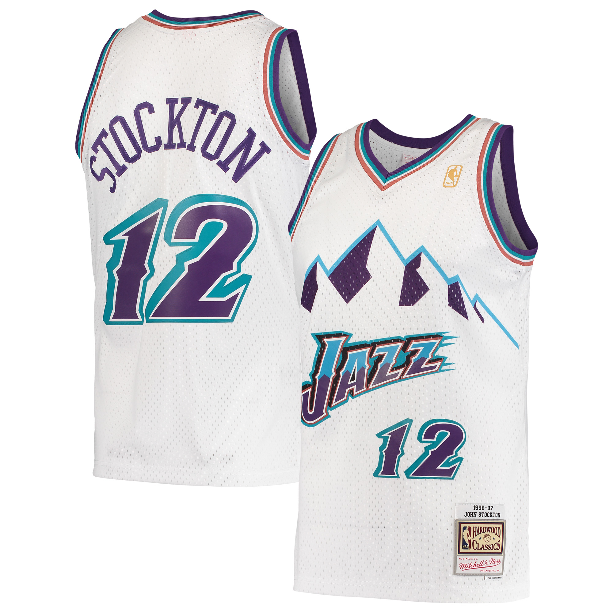 Men's Mitchell & Ness John Stockton White Utah Jazz Hardwood Classics Swingman Jersey