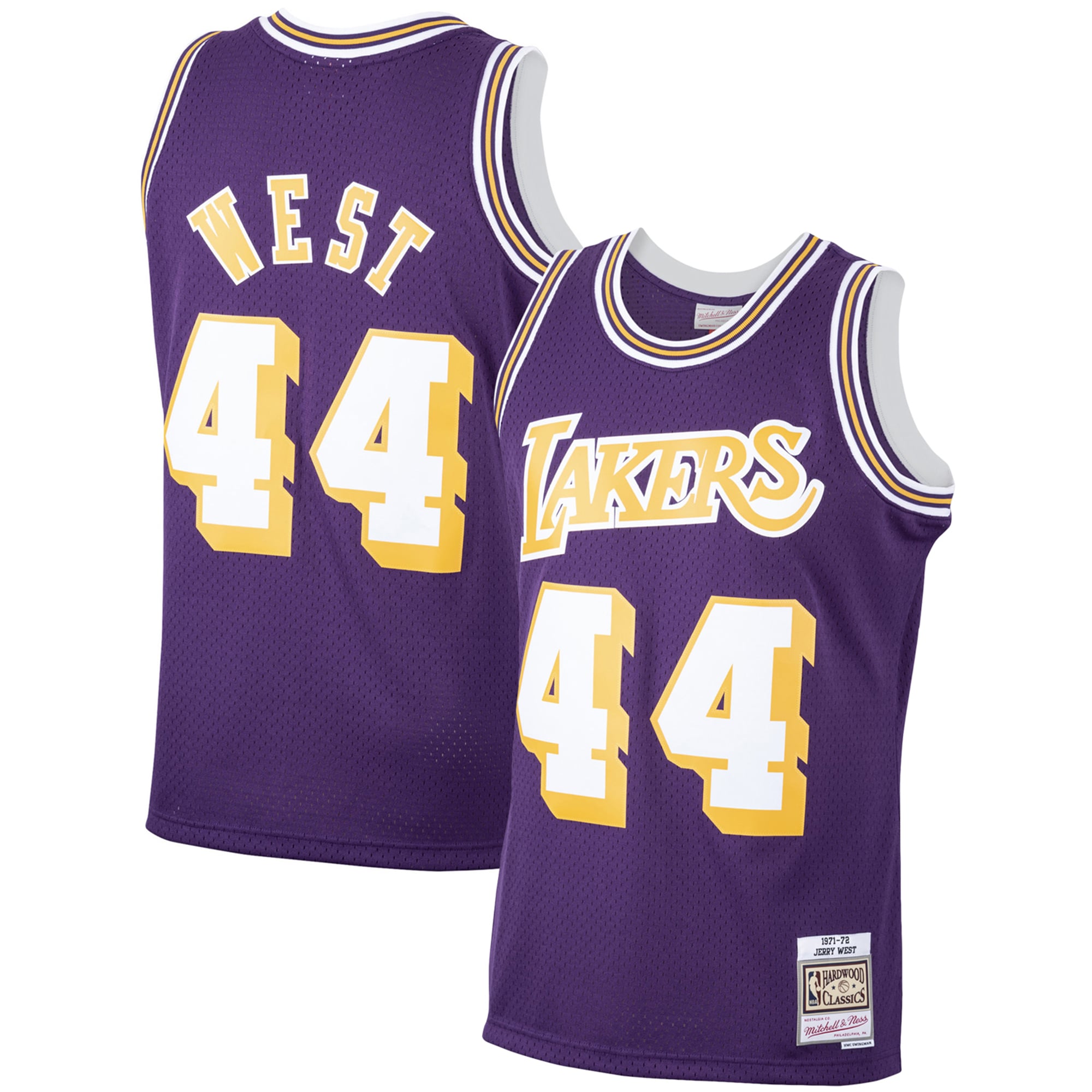 Men's Mitchell & Ness Jerry West Purple Los Angeles Lakers 1971/72 Hardwood Classics Swingman Jersey