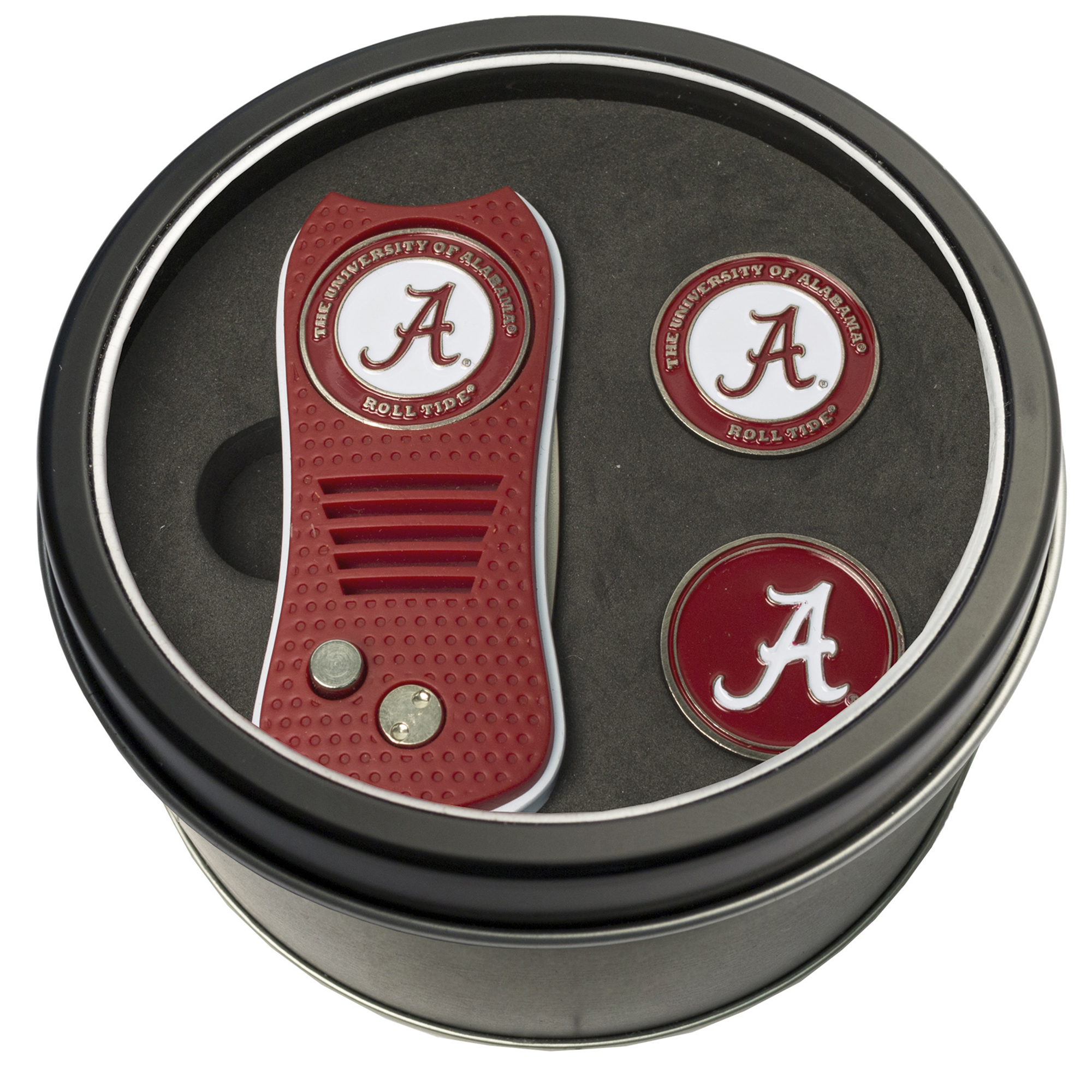 Alabama Crimson Tide Divot Tool & Ball Markers Personalized Tin Gift Set Alabama Crimson Tide Divot Tool & Ball Markers Personalized Tin Gift Set