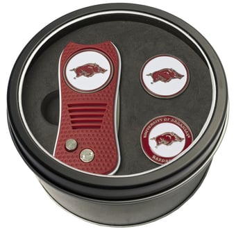 Arkansas Razorbacks Divot Tool & Ball Markers Personalized Tin Gift Set