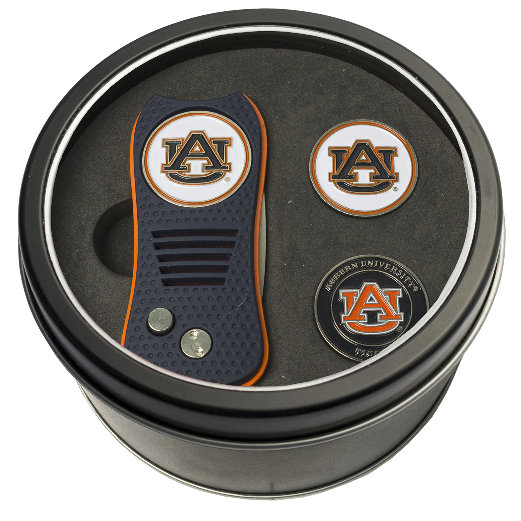 Auburn Tigers Divot Tool & Ball Markers Personalized Tin Gift Set Auburn Tigers Divot Tool & Ball Markers Personalized Tin Gift Set
