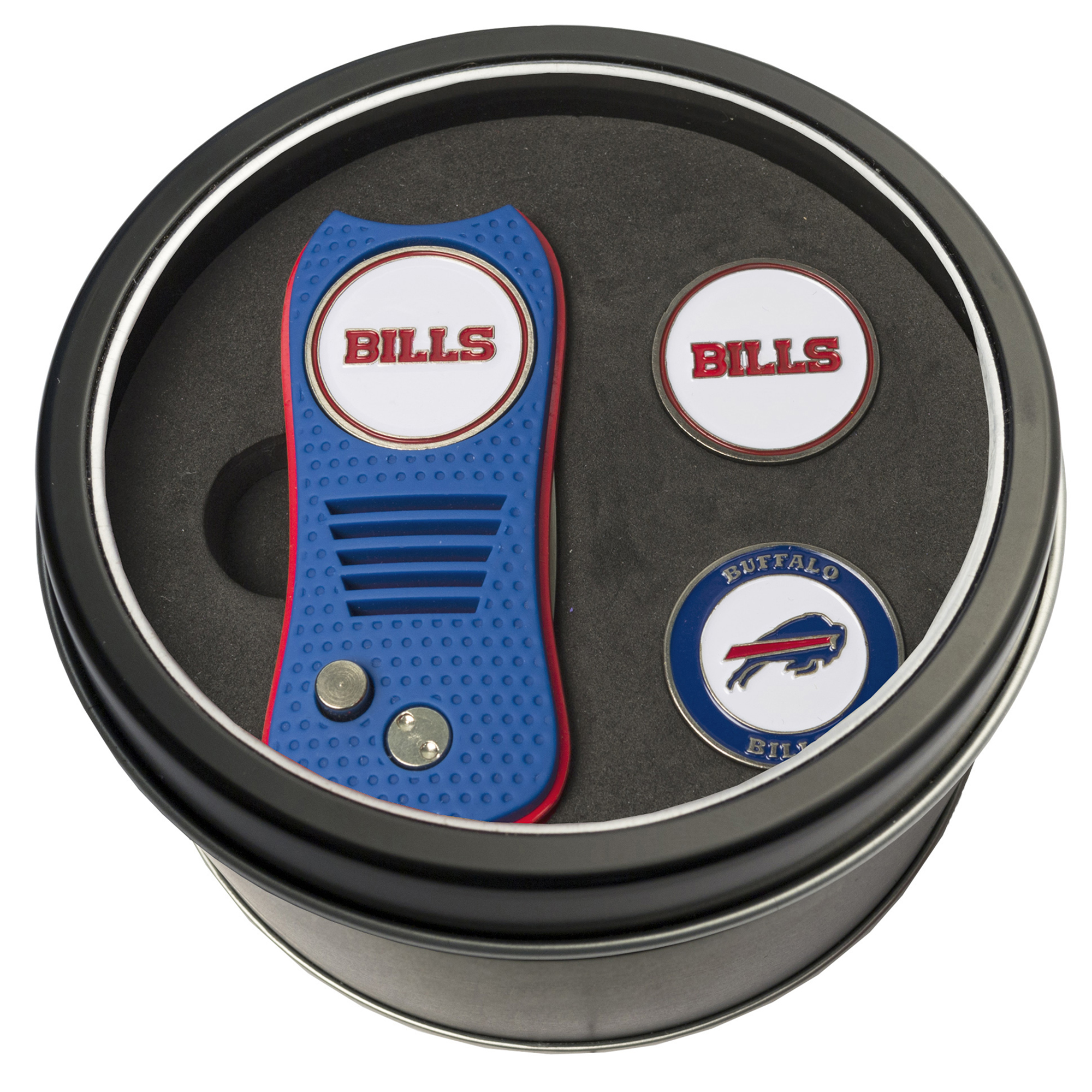 Buffalo Bills Divot Tool & Ball Markers Personalized Tin Gift Set Buffalo Bills Divot Tool & Ball Markers Personalized Tin Gift Set