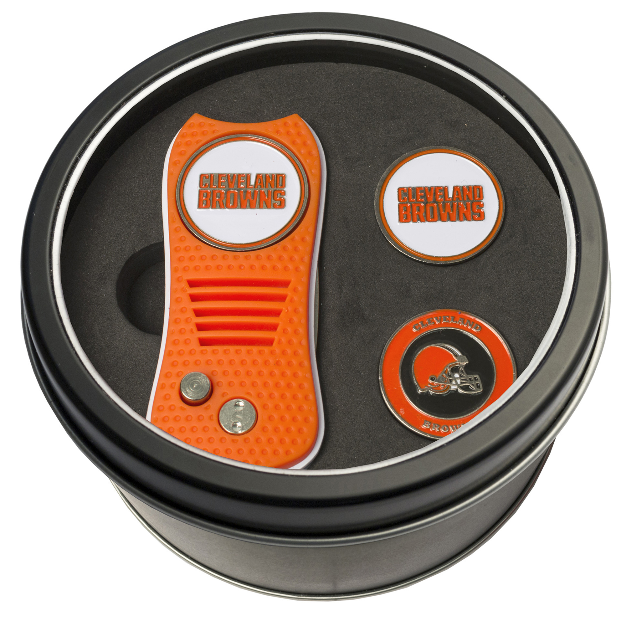 Cleveland Browns Divot Tool & Ball Markers Personalized Tin Gift Set Cleveland Browns Divot Tool & Ball Markers Personalized Tin Gift Set