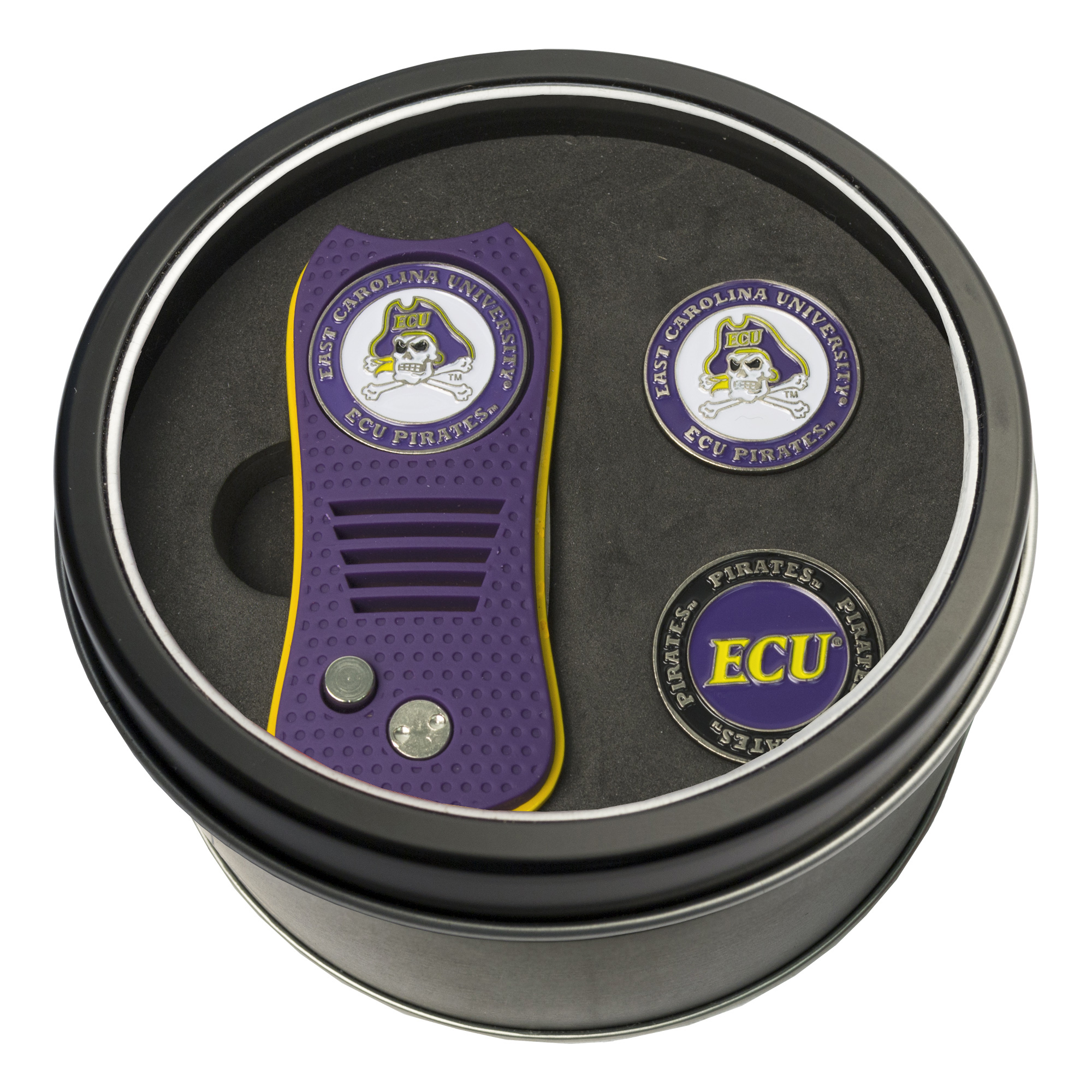 ECU Pirates Divot Tool & Ball Markers Personalized Tin Gift Set ECU Pirates Divot Tool & Ball Markers Personalized Tin Gift Set