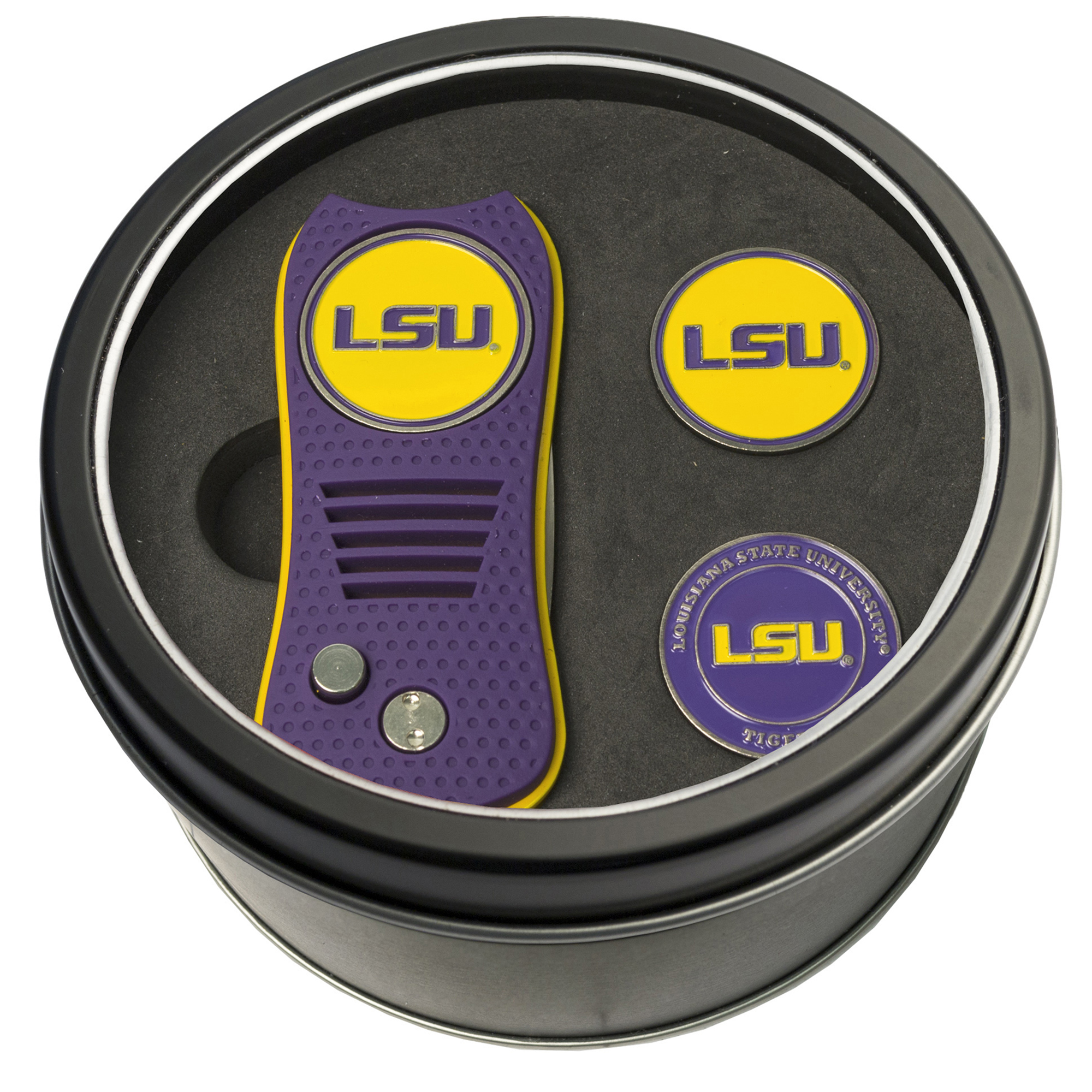 LSU Tigers Divot Tool & Ball Markers Personalized Tin Gift Set