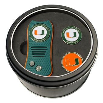 Miami Hurricanes Divot Tool & Ball Markers Personalized Tin Gift Set