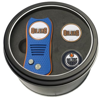 Edmonton Oilers Divot Tool & Ball Markers Personalized Tin Gift Set
