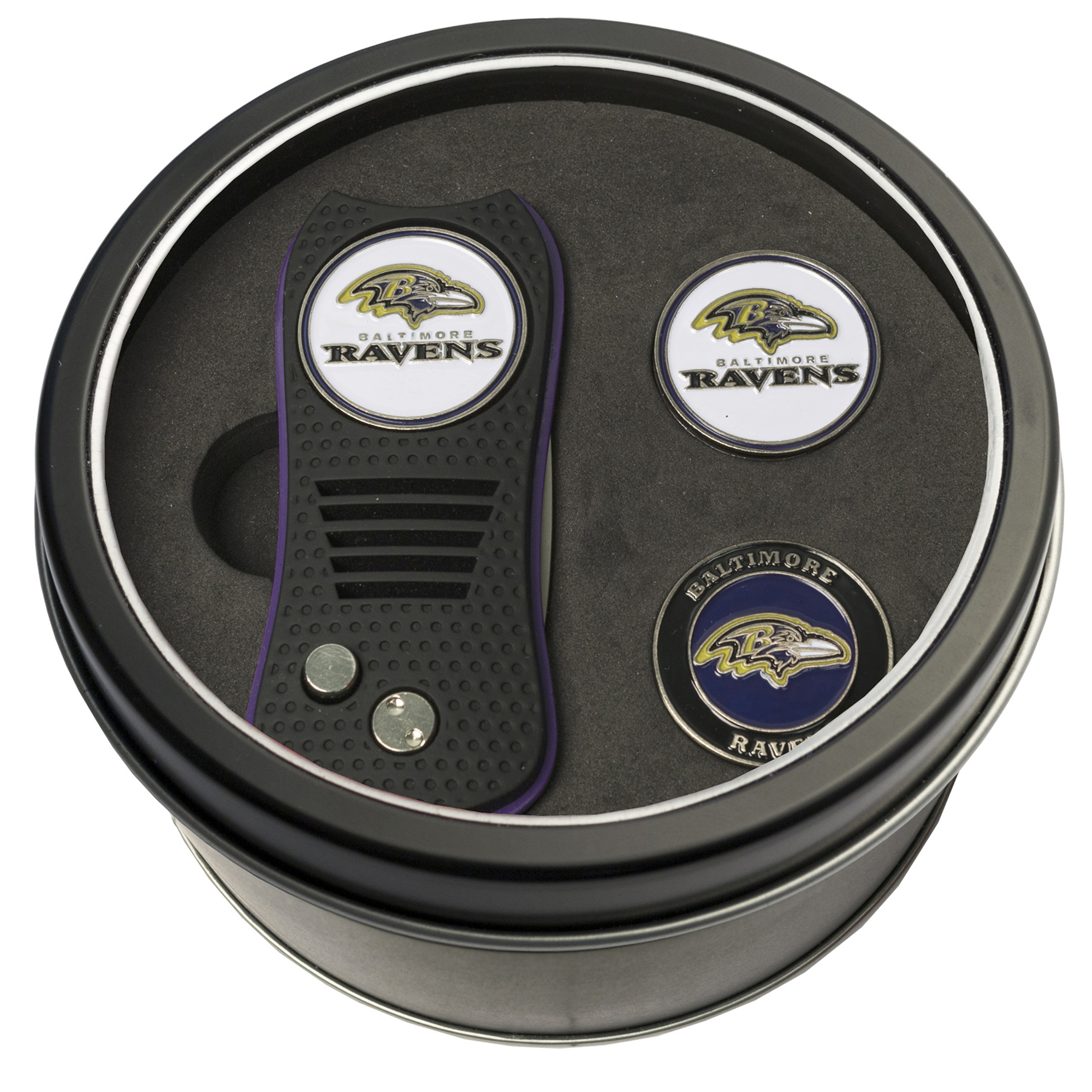 Baltimore Ravens Divot Tool & Ball Markers Personalized Tin Gift Set