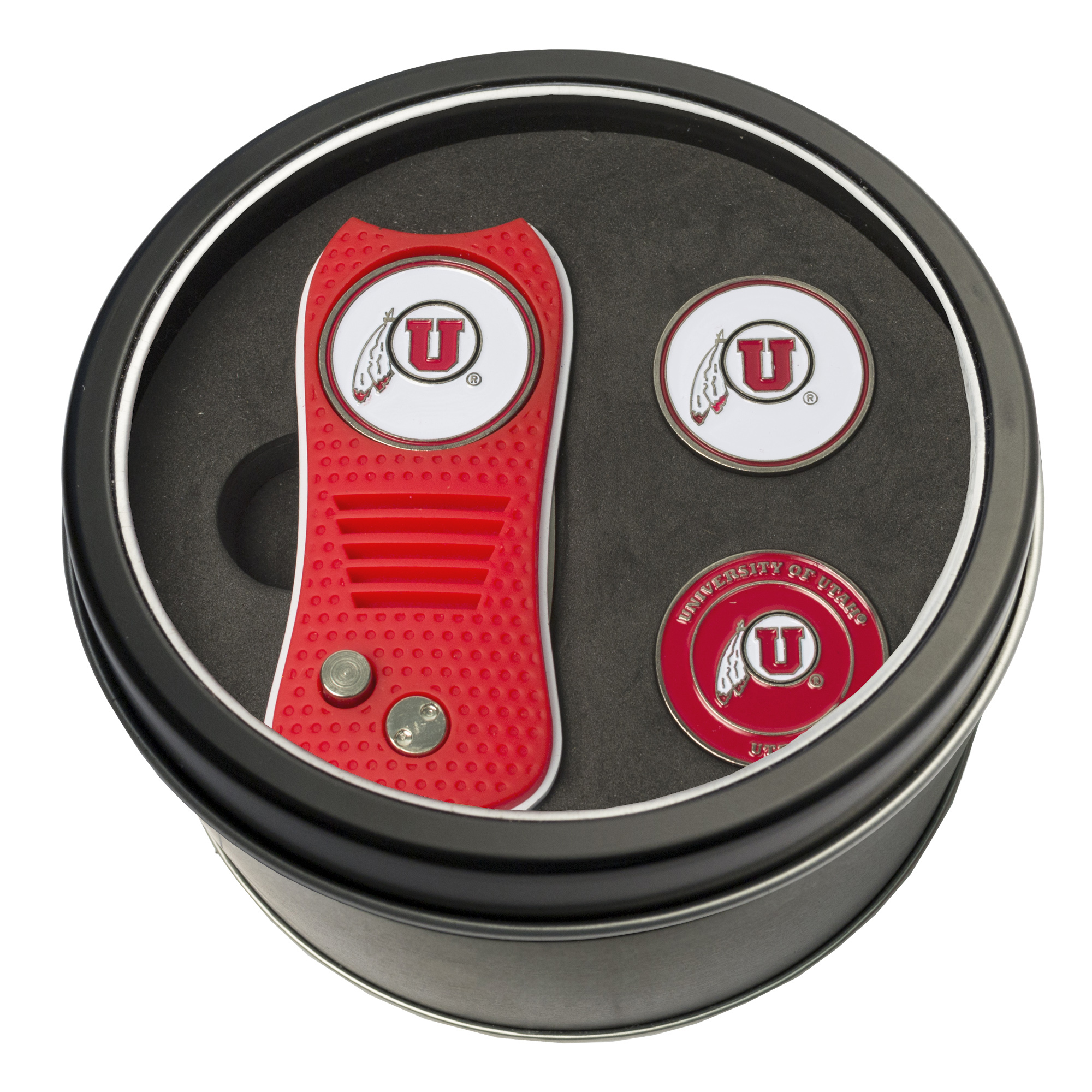 Utah Utes Divot Tool & Ball Markers Personalized Tin Gift Set